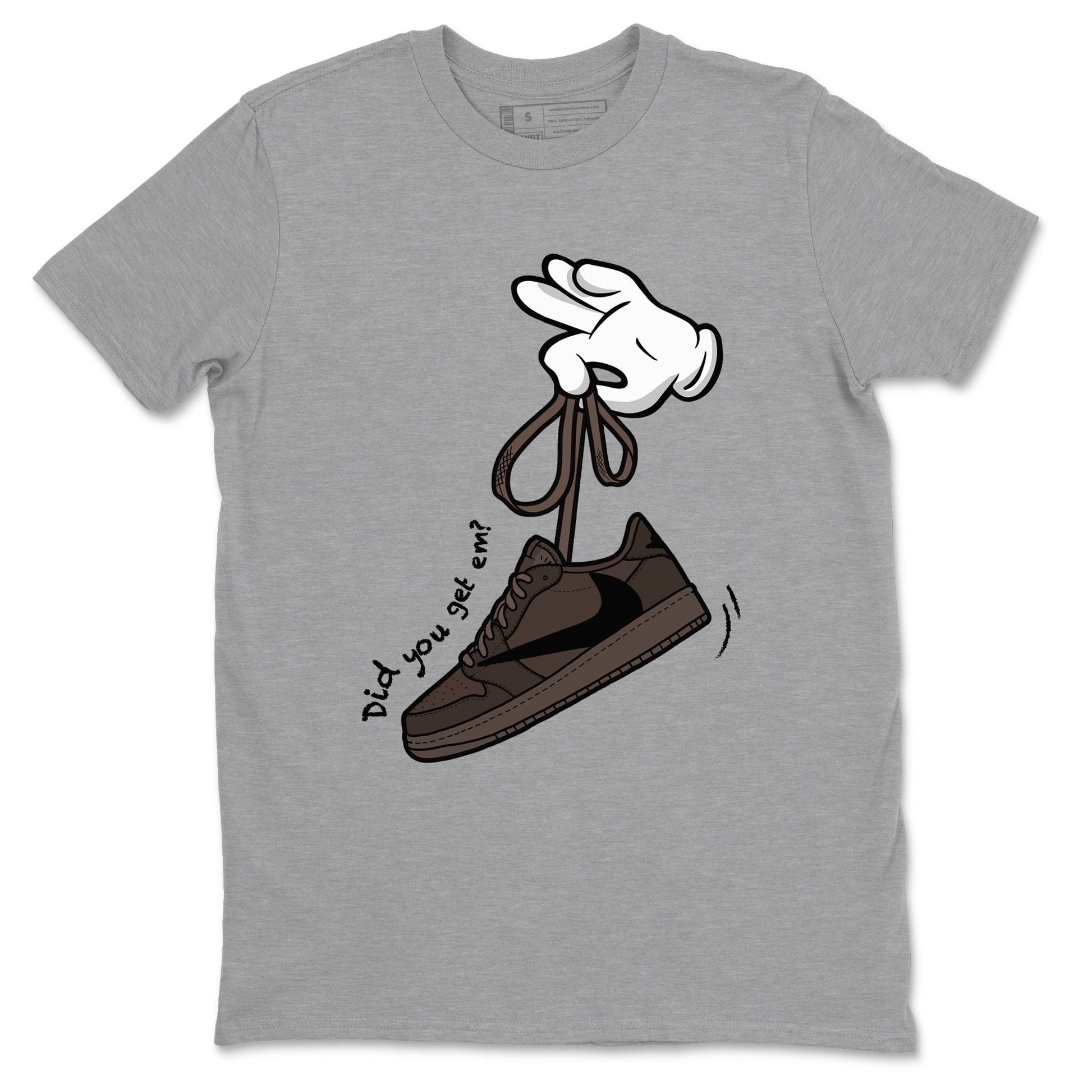AJ1 Travis Scott Velvet Brown and Dark Mocha shirts to match jordans Cartoon Hands sneaker match tees 1s Travis Scott Velvet Brown match shoes to clothes SNRT Sneaker Tees unisex cotton Heather Grey 2 shirts