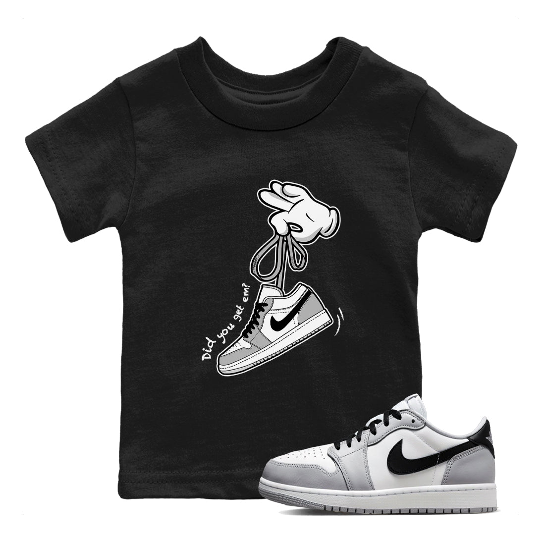 1s Wolf Grey shirts to match jordans Cartoon Hands sneaker match tees Air Jordan 1 Wolf Grey SNRT Sneaker Tees streetwear brand Baby and Youth Black 1 cotton tee