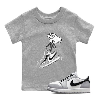 1s Wolf Grey shirts to match jordans Cartoon Hands sneaker match tees Air Jordan 1 Wolf Grey SNRT Sneaker Tees streetwear brand Baby and Youth Heather Grey 1 cotton tee