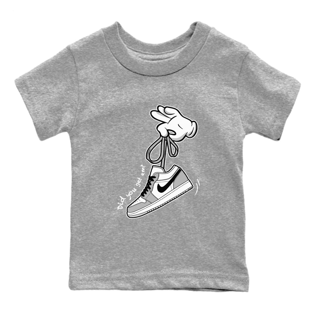 1s Wolf Grey shirts to match jordans Cartoon Hands sneaker match tees Air Jordan 1 Wolf Grey SNRT Sneaker Tees streetwear brand Baby and Youth Heather Grey 2 cotton tee