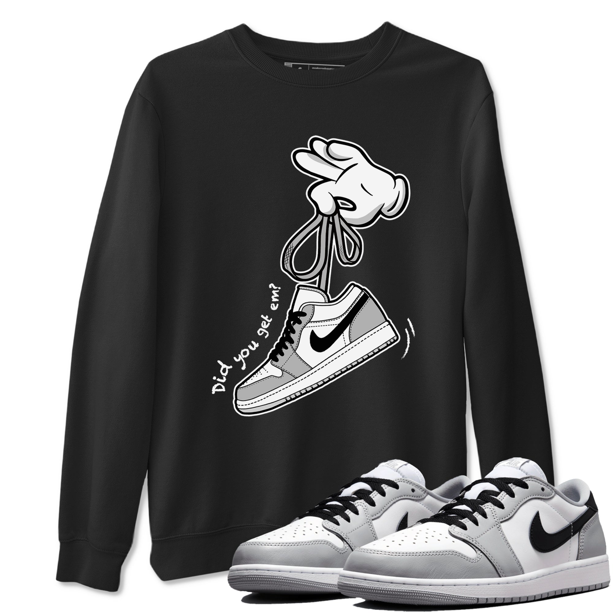 1s Wolf Grey shirts to match jordans Cartoon Hands sneaker match tees Air Jordan 1 Wolf Grey SNRT Sneaker Tees streetwear brand Black 1 unisex cotton tee