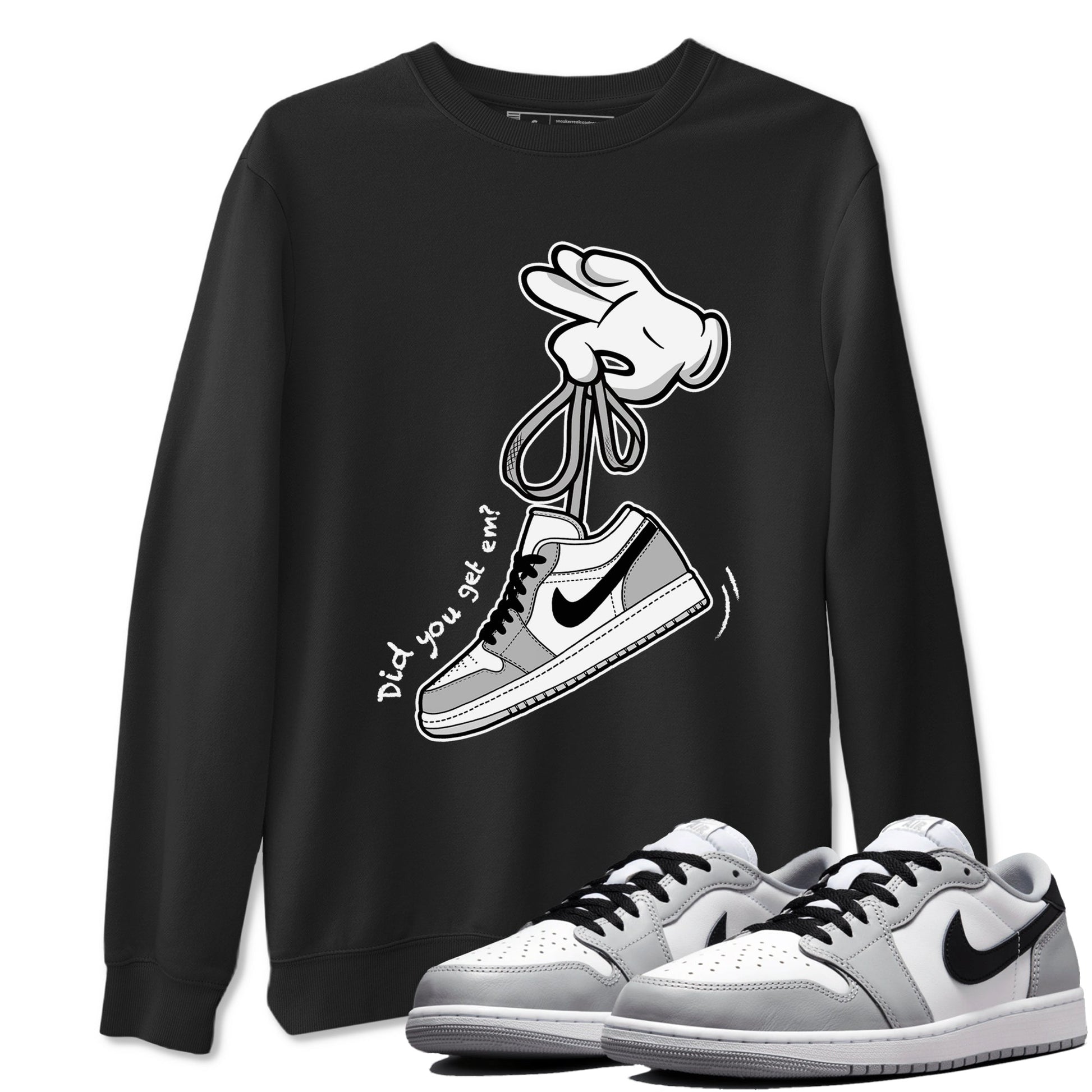 1s Wolf Grey shirts to match jordans Cartoon Hands sneaker match tees Air Jordan 1 Wolf Grey SNRT Sneaker Tees streetwear brand Black 1 unisex cotton tee