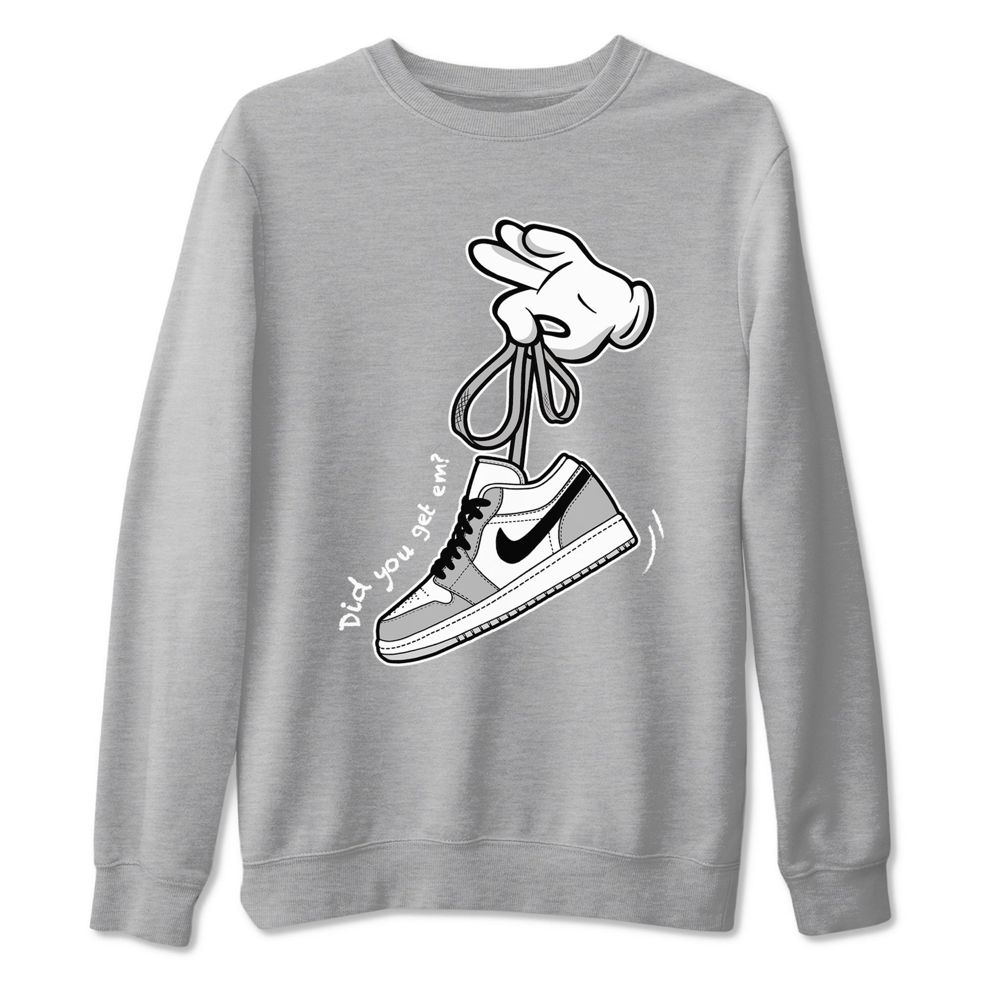 1s Wolf Grey shirts to match jordans Cartoon Hands sneaker match tees Air Jordan 1 Wolf Grey SNRT Sneaker Tees streetwear brand Heather Grey 2 unisex cotton tee