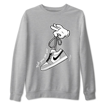 1s Wolf Grey shirts to match jordans Cartoon Hands sneaker match tees Air Jordan 1 Wolf Grey SNRT Sneaker Tees streetwear brand Heather Grey 2 unisex cotton tee