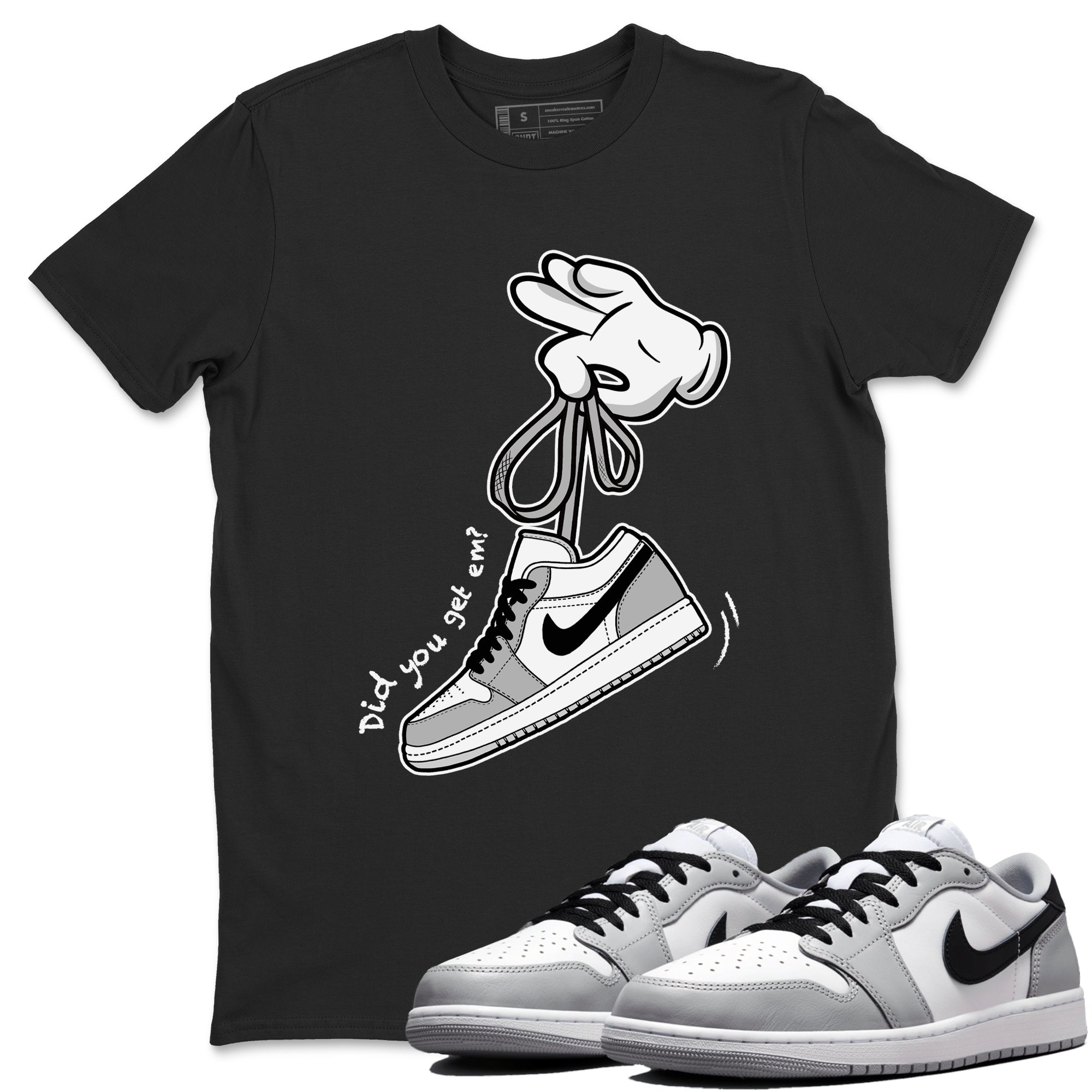 1s Wolf Grey shirts to match jordans Cartoon Hands sneaker match tees Air Jordan 1 Wolf Grey SNRT Sneaker Tees streetwear brand Black 1 unisex cotton tee