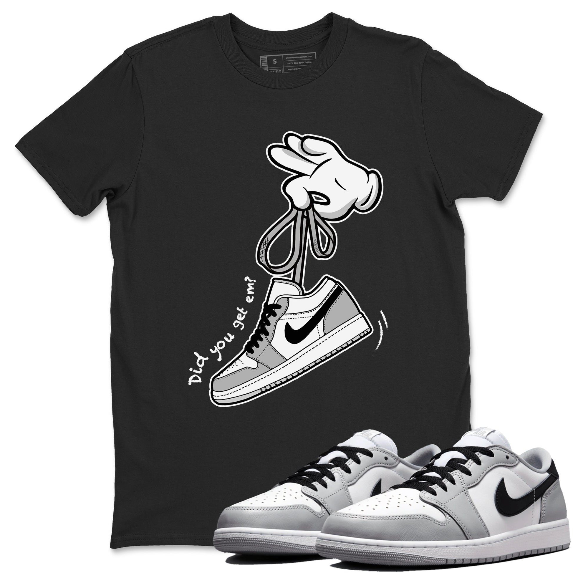 1s Wolf Grey shirts to match jordans Cartoon Hands sneaker match tees Air Jordan 1 Wolf Grey SNRT Sneaker Tees streetwear brand Black 1 unisex cotton tee
