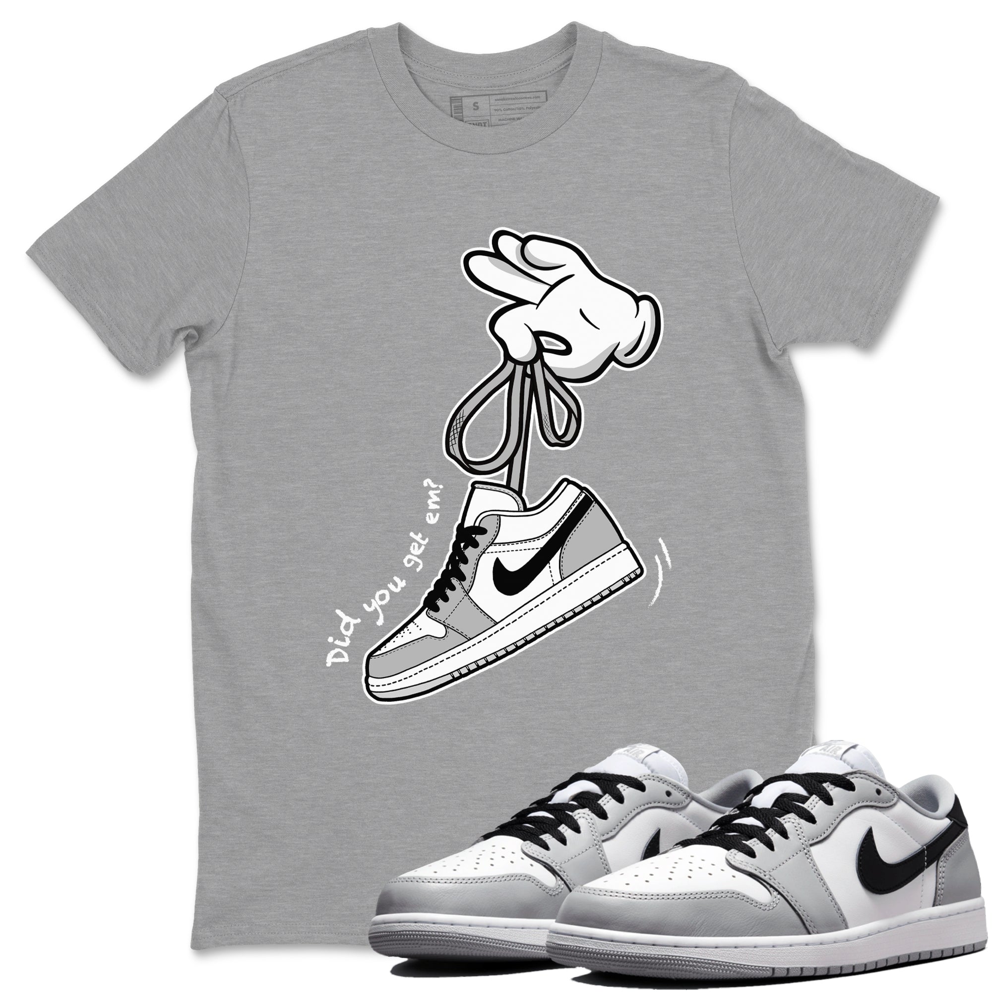 1s Wolf Grey shirts to match jordans Cartoon Hands sneaker match tees Air Jordan 1 Wolf Grey SNRT Sneaker Tees streetwear brand Heather Grey 1 unisex cotton tee
