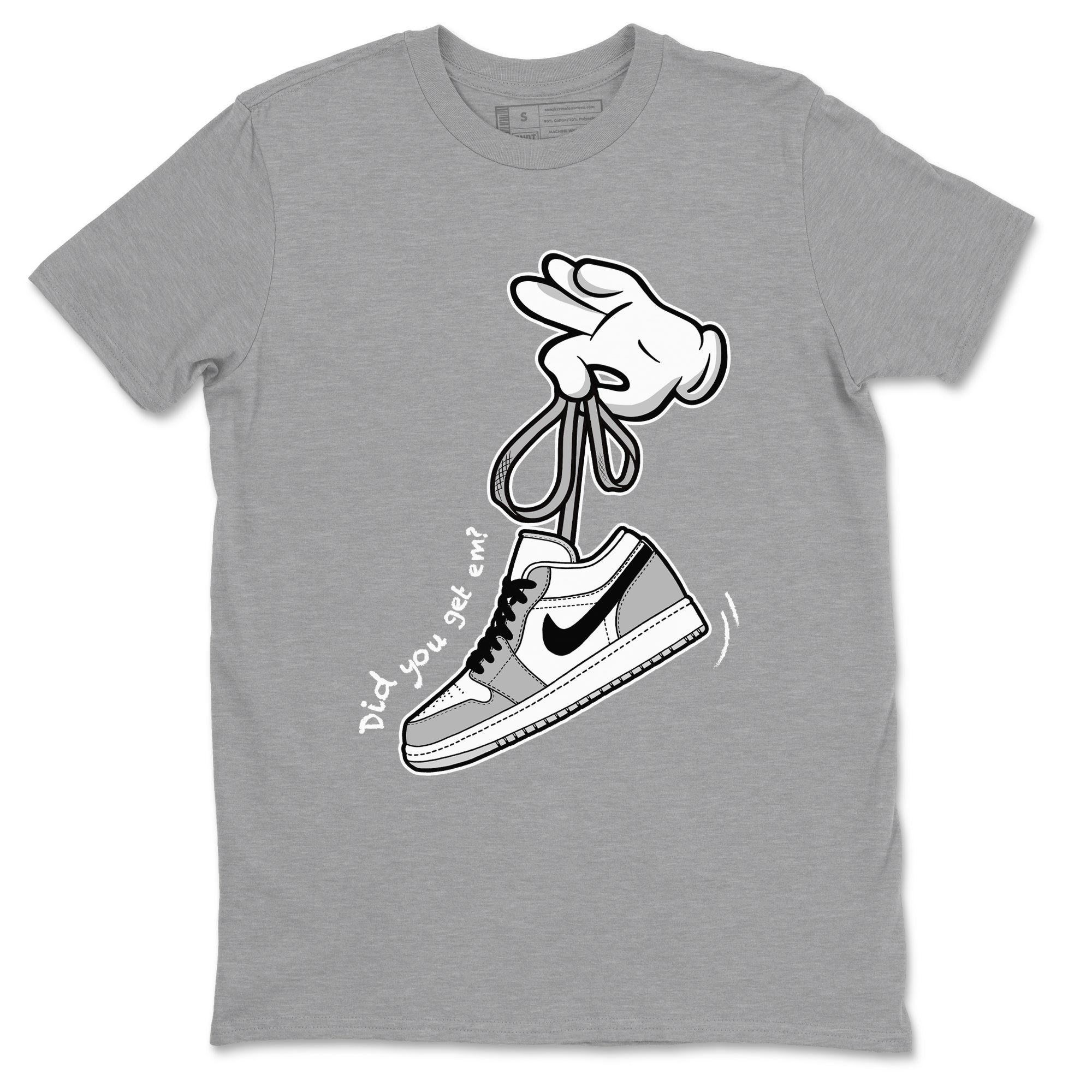1s Wolf Grey shirts to match jordans Cartoon Hands sneaker match tees Air Jordan 1 Wolf Grey SNRT Sneaker Tees streetwear brand Heather Grey 2 unisex cotton tee