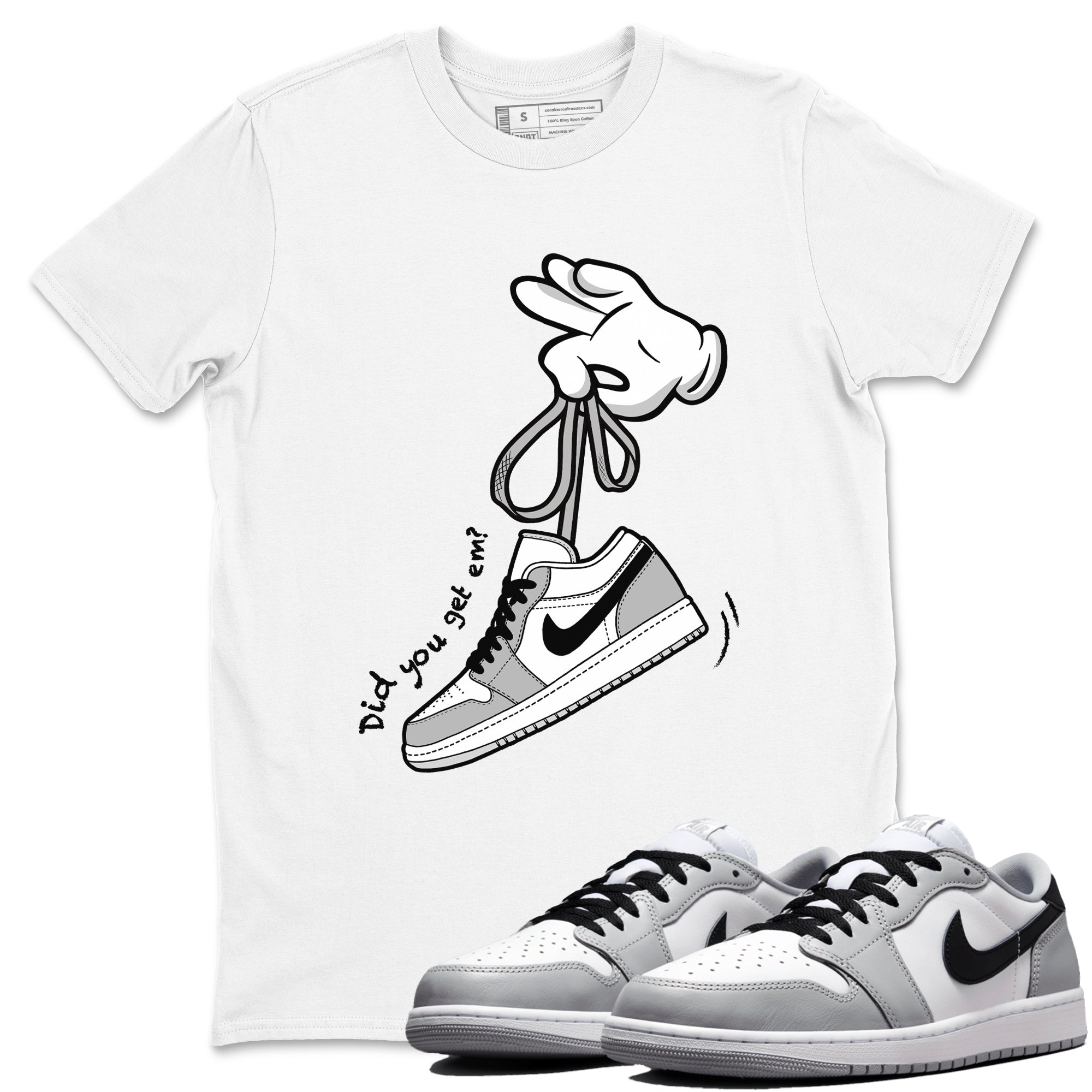 1s Wolf Grey shirts to match jordans Cartoon Hands sneaker match tees Air Jordan 1 Wolf Grey SNRT Sneaker Tees streetwear brand White 1 unisex cotton tee