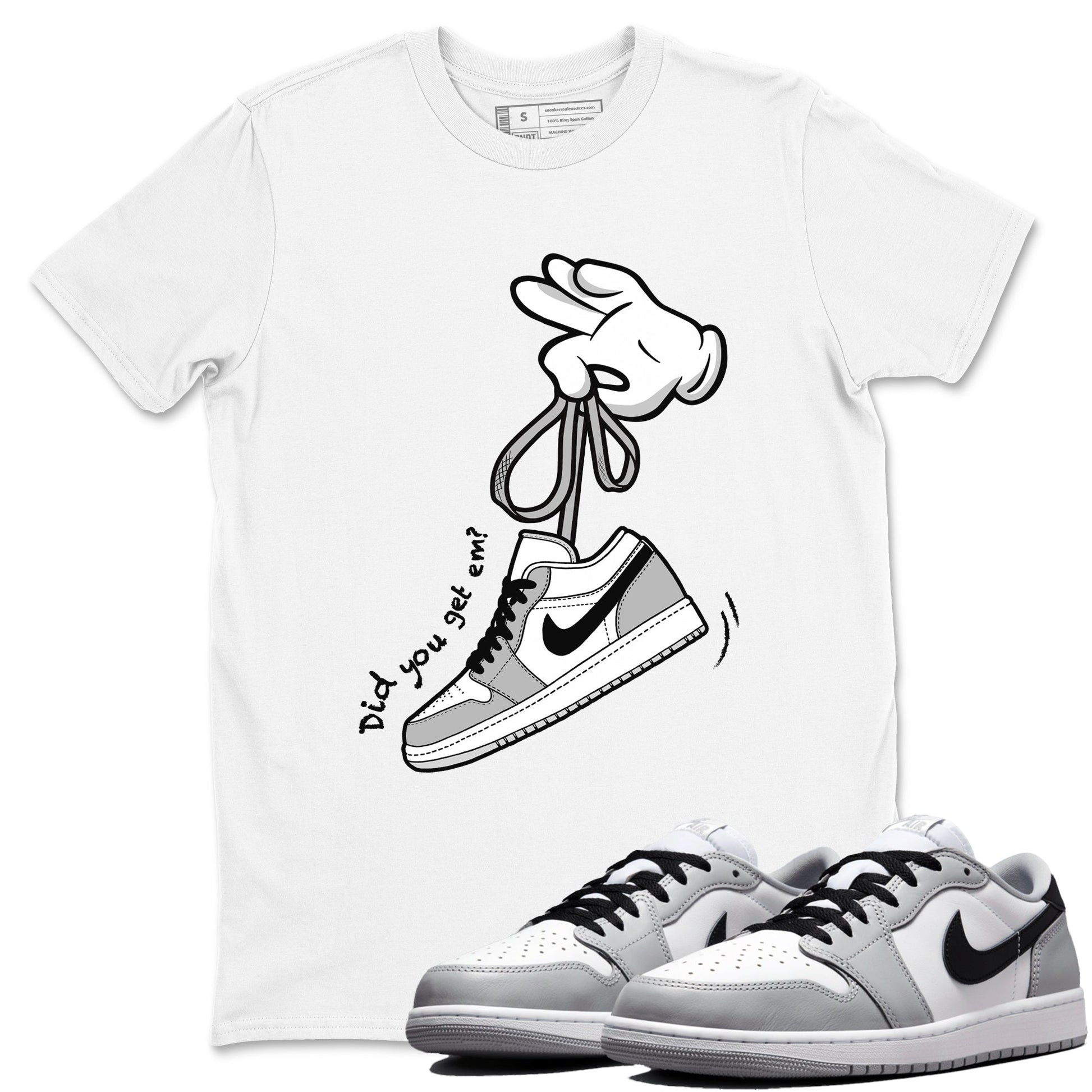 1s Wolf Grey shirts to match jordans Cartoon Hands sneaker match tees Air Jordan 1 Wolf Grey SNRT Sneaker Tees streetwear brand White 1 unisex cotton tee