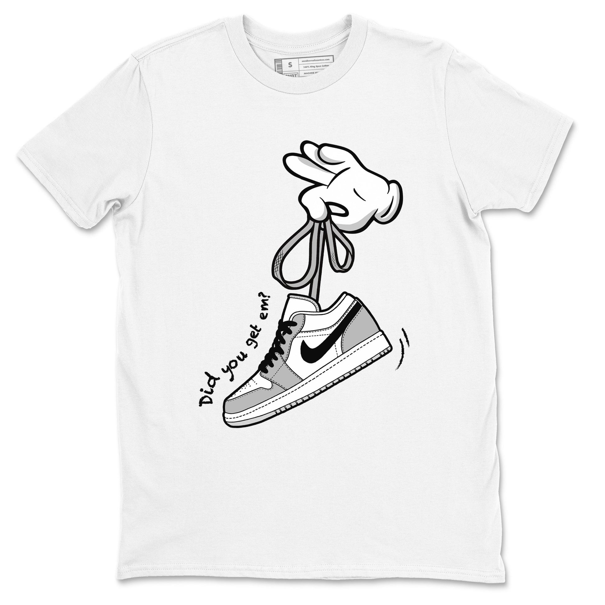 1s Wolf Grey shirts to match jordans Cartoon Hands sneaker match tees Air Jordan 1 Wolf Grey SNRT Sneaker Tees streetwear brand White 2 unisex cotton tee