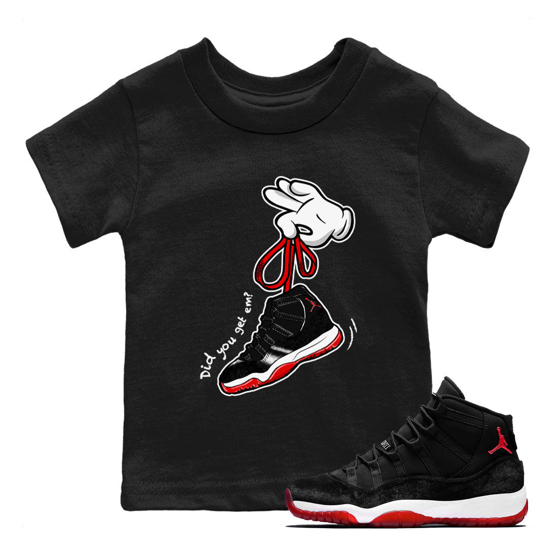 11s Bred Velvet shirts to match jordans Cartoon Hands sneaker match tees Air Jordan 11 Retro Bred Velvet match shoes to clothes SNRT Sneaker Tees Youth Baby Black 1 tee