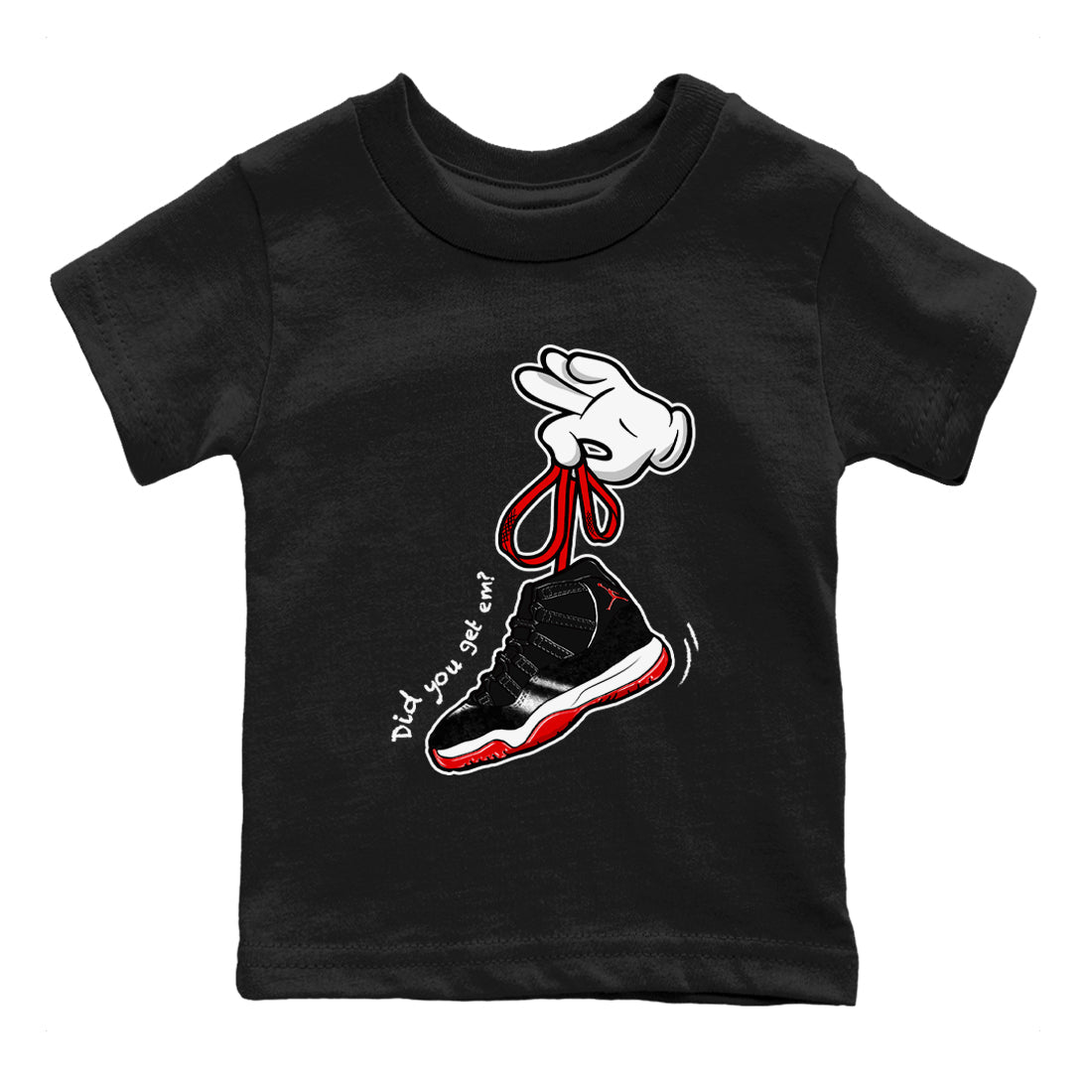 11s Bred Velvet shirts to match jordans Cartoon Hands sneaker match tees Air Jordan 11 Retro Bred Velvet match shoes to clothes SNRT Sneaker Tees Youth Baby Black 2 tee