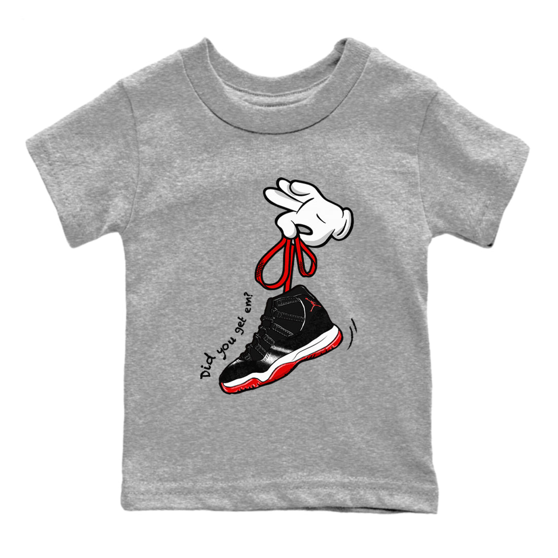 11s Bred Velvet shirts to match jordans Cartoon Hands sneaker match tees Air Jordan 11 Retro Bred Velvet match shoes to clothes SNRT Sneaker Tees Youth Baby Heather Grey 2 tee