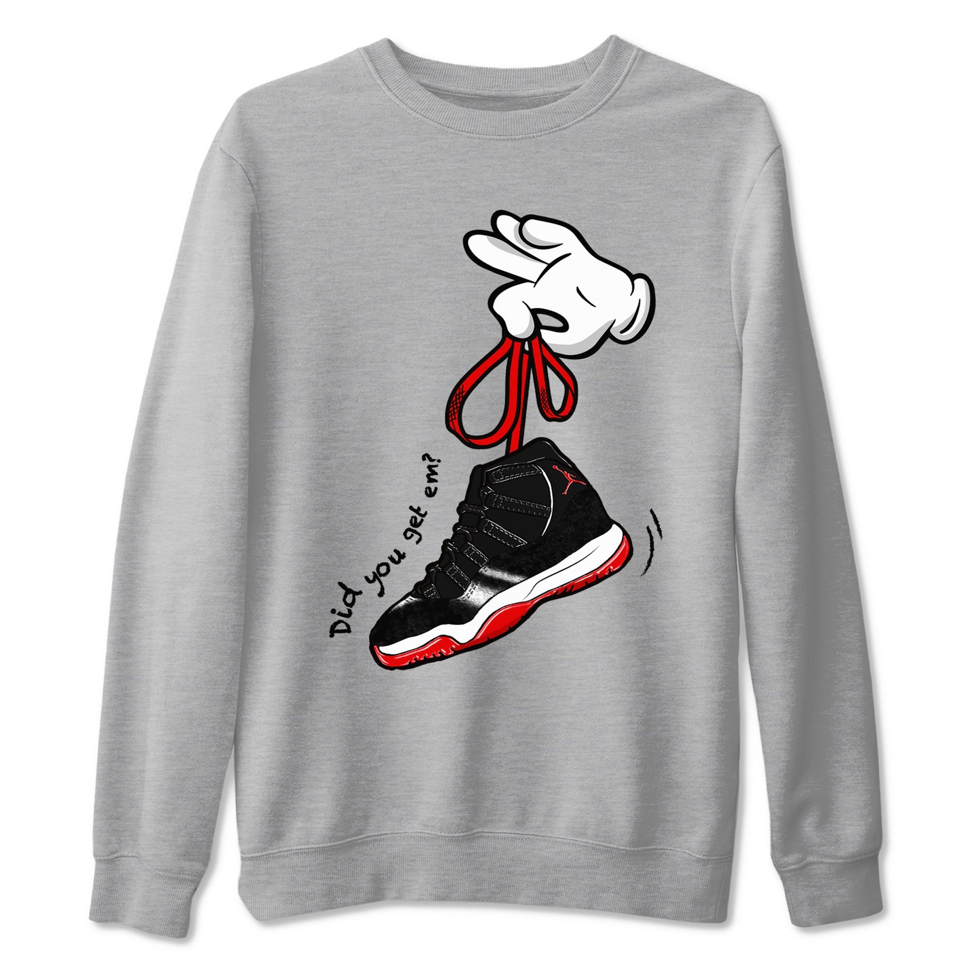 11s Bred Velvet shirts to match jordans Cartoon Hands sneaker match tees Air Jordan 11 Retro Bred Velvet match shoes to clothes SNRT Sneaker Tees unisex cotton Heather Grey 2 shirts