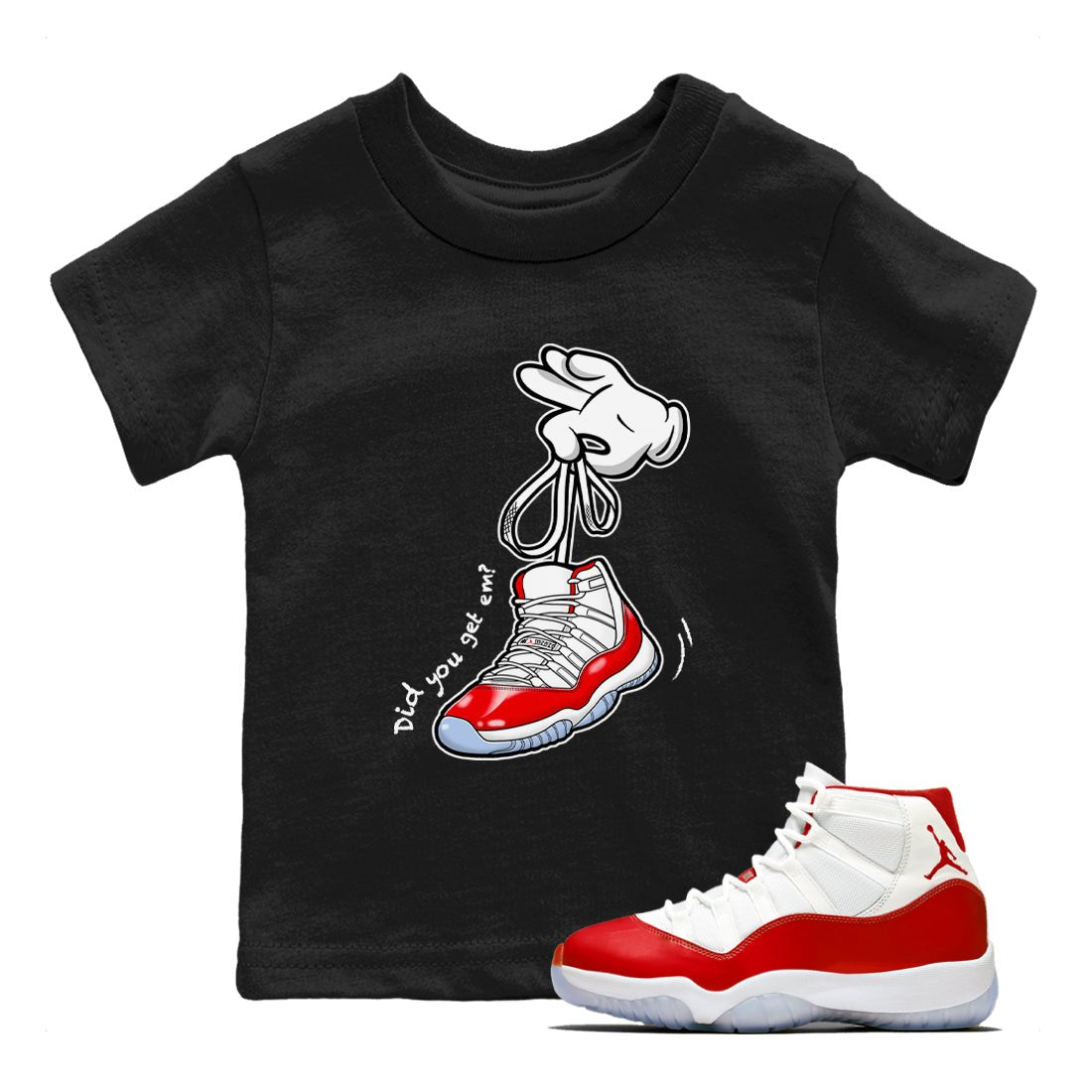11s Cherry shirts to match jordans Cartoon Hands sneaker match tees Air Jordan 11 Retro Cherry match shoes to clothes SNRT Sneaker Tees Youth Baby Black 1 tee