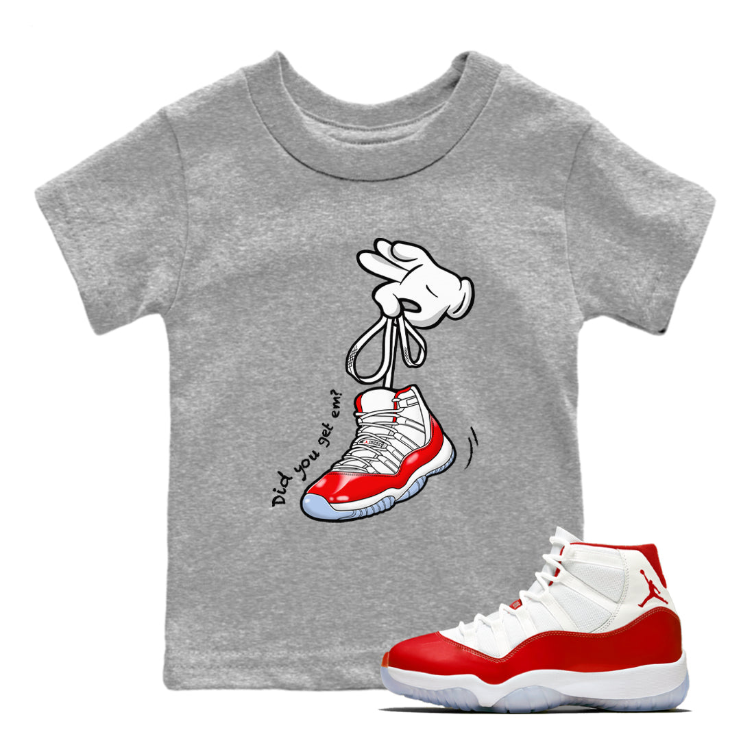 11s Cherry shirts to match jordans Cartoon Hands sneaker match tees Air Jordan 11 Retro Cherry match shoes to clothes SNRT Sneaker Tees Youth Baby Heather Grey 1 tee