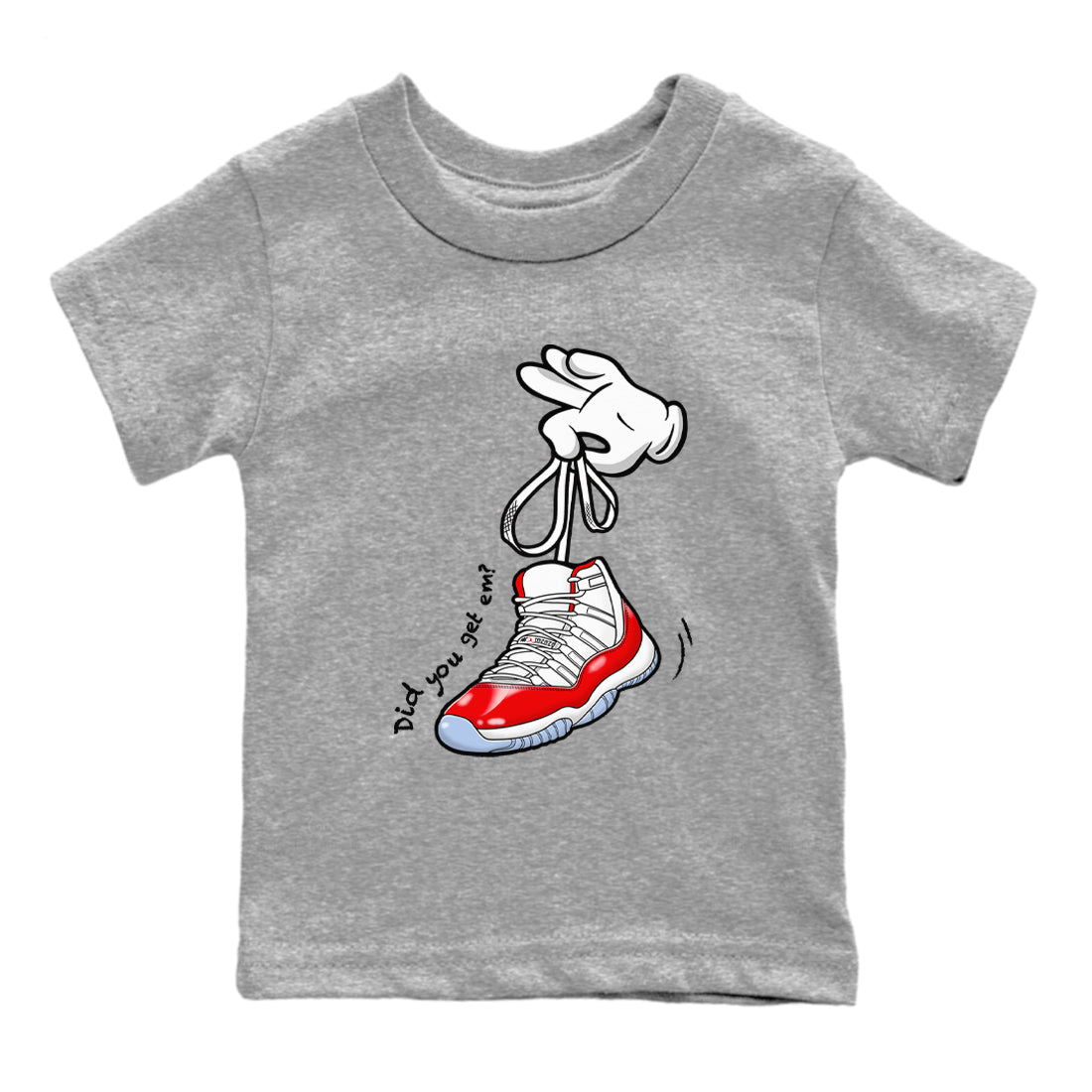 11s Cherry shirts to match jordans Cartoon Hands sneaker match tees Air Jordan 11 Retro Cherry match shoes to clothes SNRT Sneaker Tees Youth Baby Heather Grey 2 tee