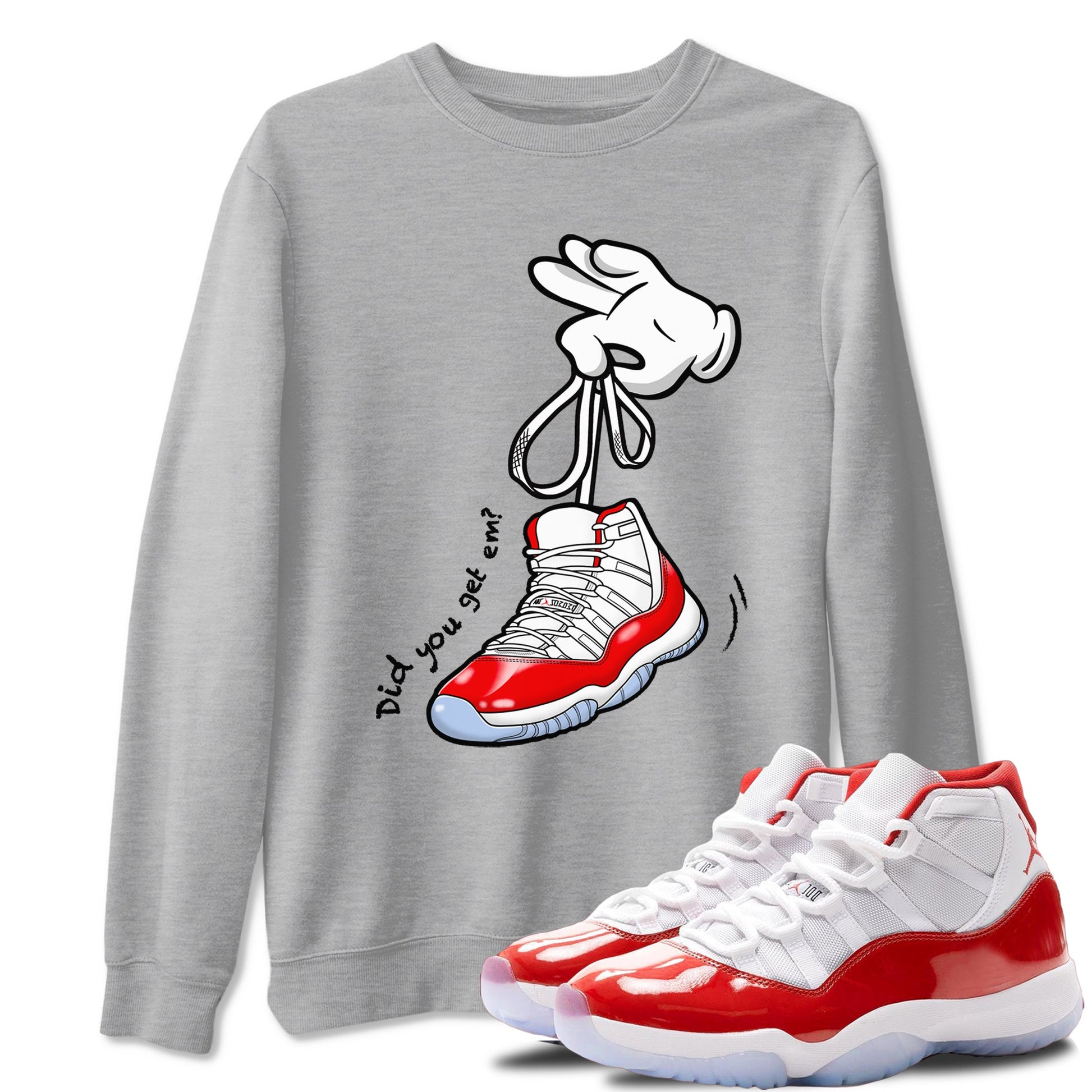 11s Cherry shirts to match jordans Cartoon Hands sneaker match tees Air Jordan 11 Retro Cherry match shoes to clothes SNRT Sneaker Tees unisex cotton Heather Grey 1 shirts