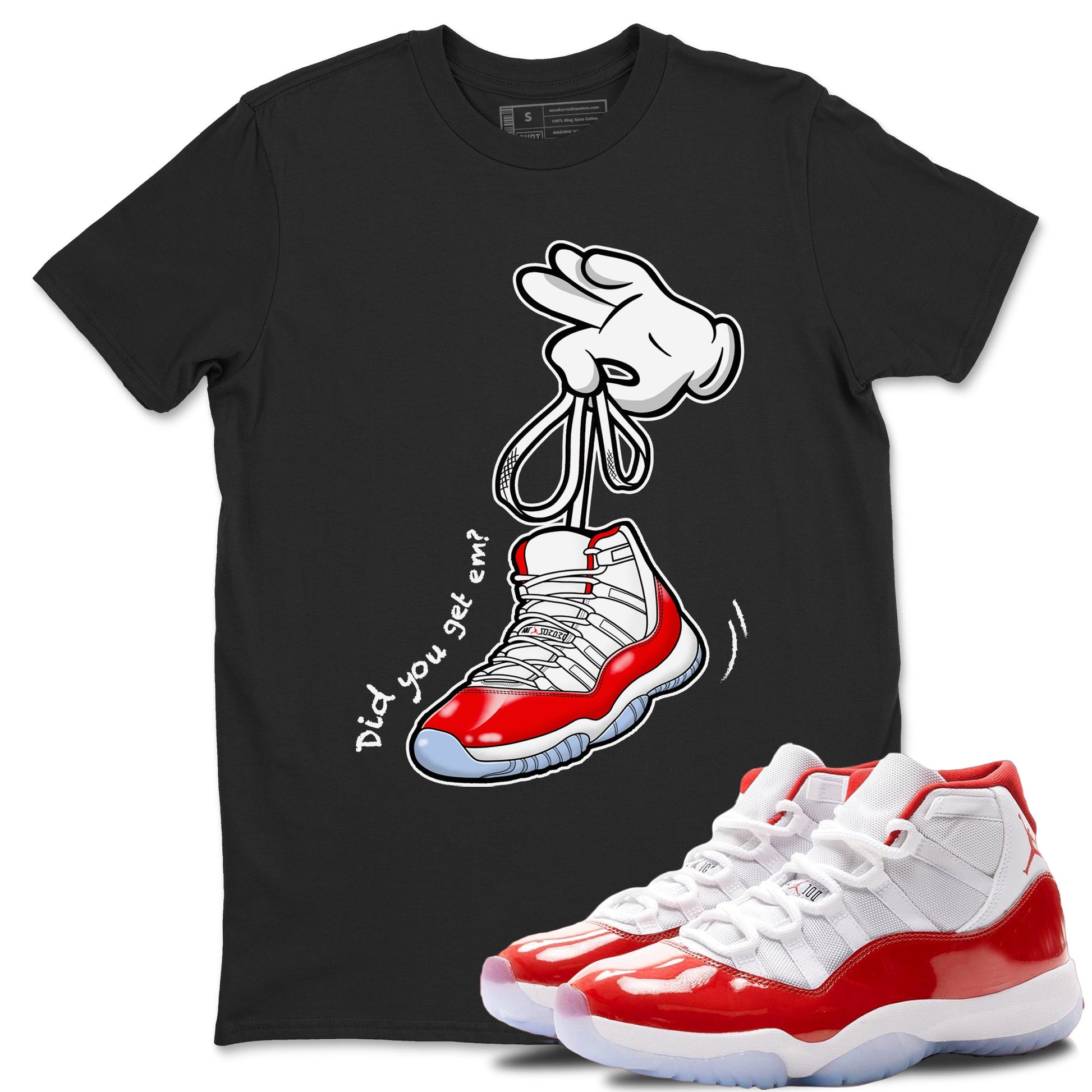 11s Cherry shirts to match jordans Cartoon Hands sneaker match tees Air Jordan 11 Retro Cherry match shoes to clothes SNRT Sneaker Tees unisex cotton Black 1 shirts
