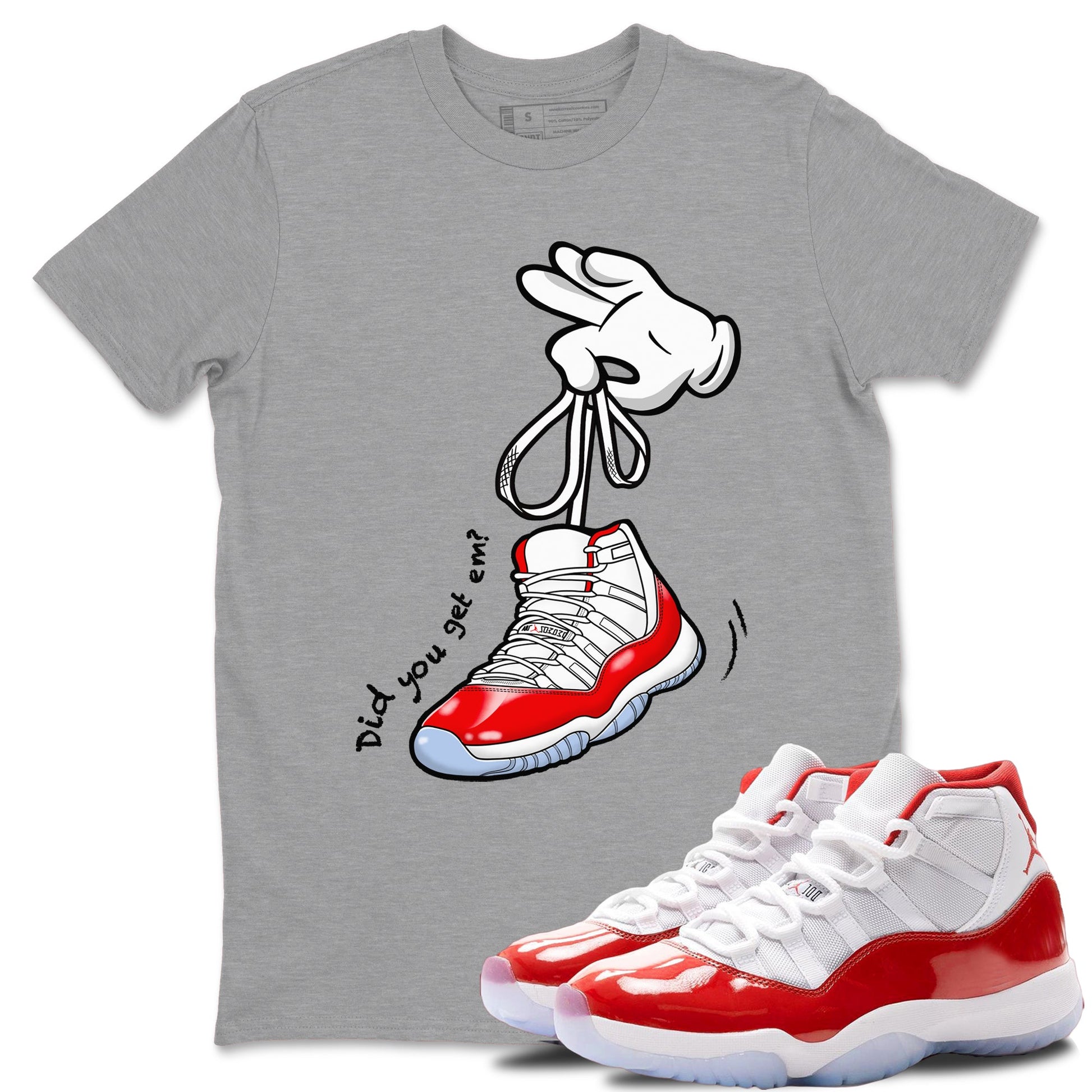 11s Cherry shirts to match jordans Cartoon Hands sneaker match tees Air Jordan 11 Retro Cherry match shoes to clothes SNRT Sneaker Tees unisex cotton Heather Grey 1 shirts