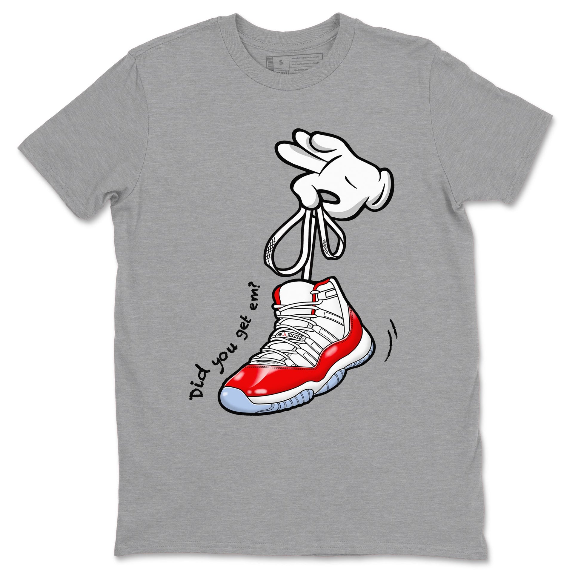 11s Cherry shirts to match jordans Cartoon Hands sneaker match tees Air Jordan 11 Retro Cherry match shoes to clothes SNRT Sneaker Tees unisex cotton Heather Grey 2 shirts