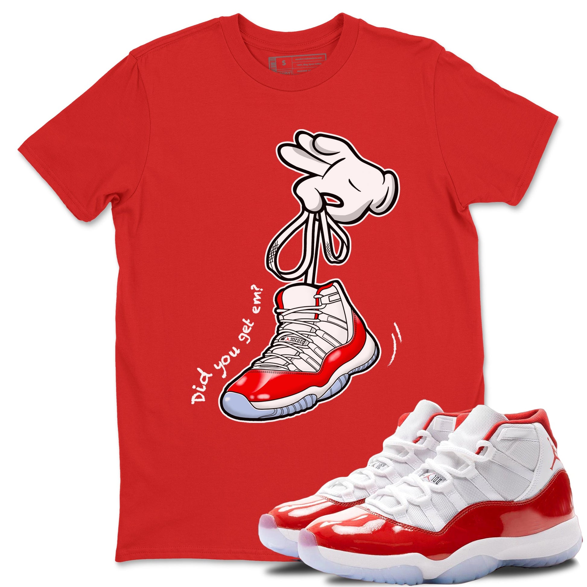 11s Cherry shirts to match jordans Cartoon Hands sneaker match tees Air Jordan 11 Retro Cherry match shoes to clothes SNRT Sneaker Tees unisex cotton Red 1 shirts