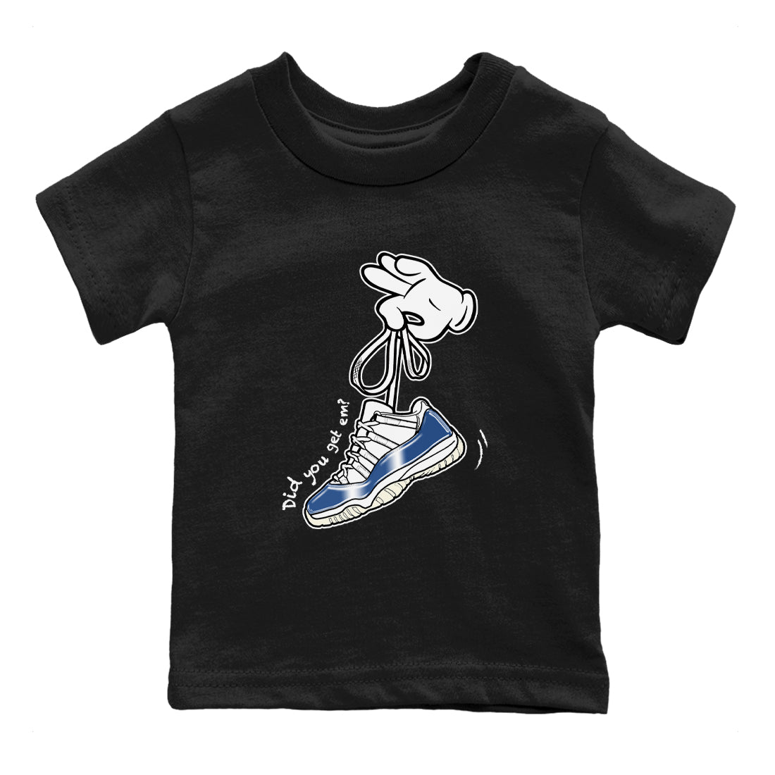 11s Diffused Blue shirts to match jordans Cartoon Hands sneaker match tees Air Jordan 11 Diffused Blue SNRT Sneaker Release Tees Youth Baby Black 2 crew neck shirts