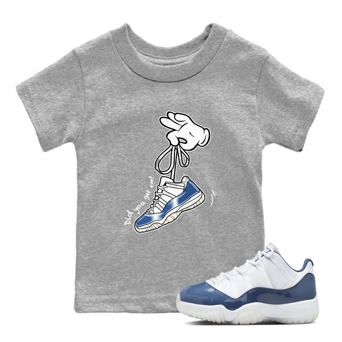 11s Diffused Blue shirts to match jordans Cartoon Hands sneaker match tees Air Jordan 11 Diffused Blue SNRT Sneaker Release Tees Youth Baby Heather Grey 1 crew neck shirts