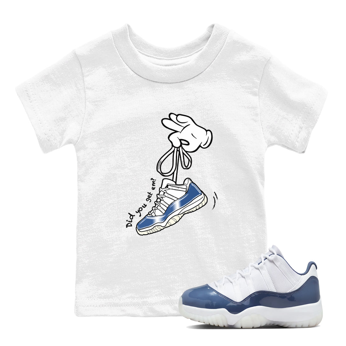 11s Diffused Blue shirts to match jordans Cartoon Hands sneaker match tees Air Jordan 11 Diffused Blue SNRT Sneaker Release Tees Youth Baby White 1 crew neck shirts