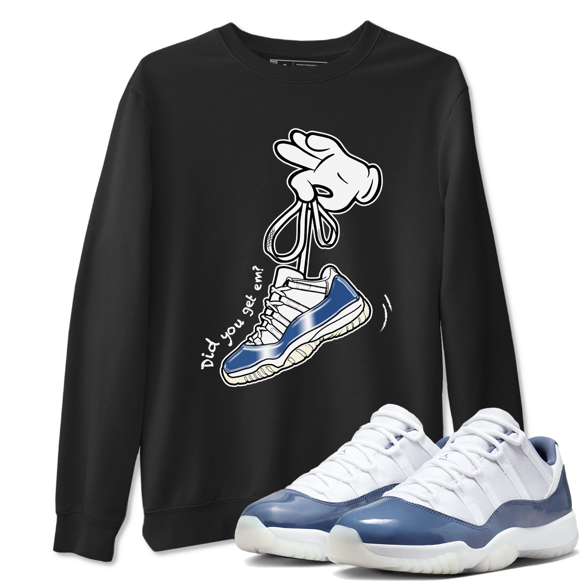 11s Diffused Blue shirts to match jordans Cartoon Hands sneaker match tees Air Jordan 11 Diffused Blue SNRT Sneaker Release Tees unisex cotton Black 1 crew neck shirts