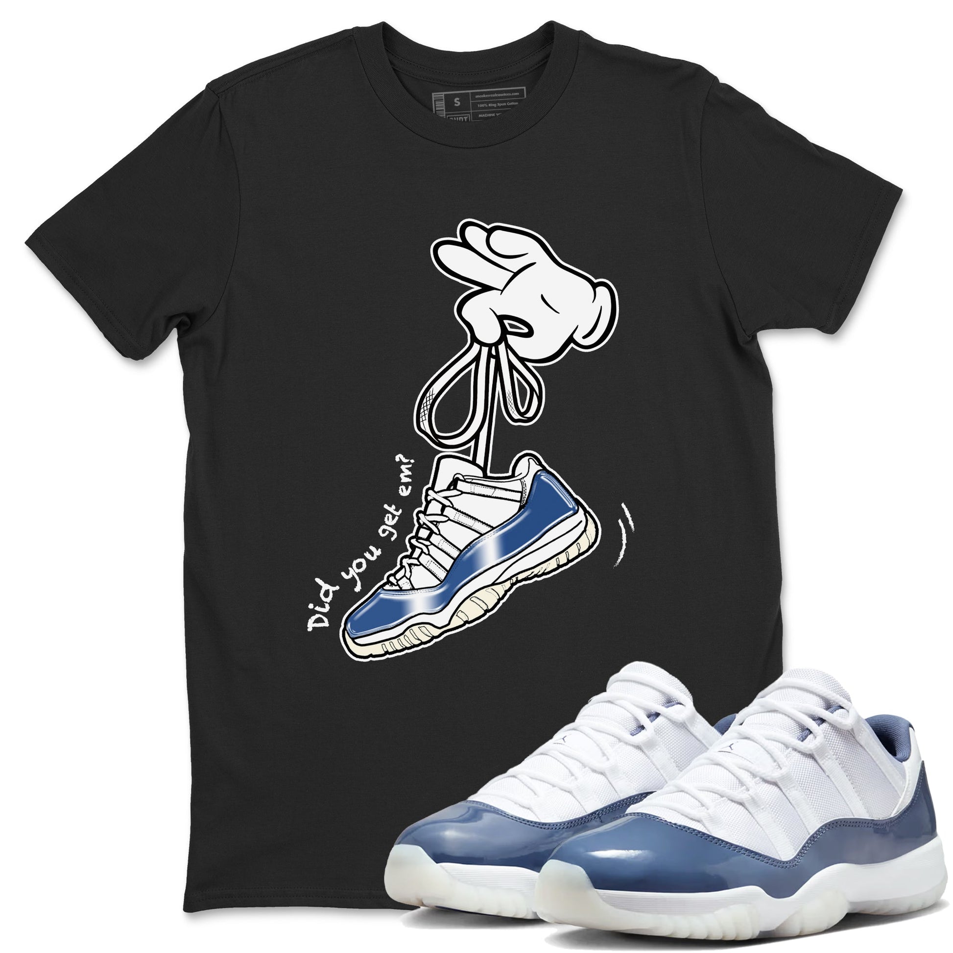 11s Diffused Blue shirts to match jordans Cartoon Hands sneaker match tees Air Jordan 11 Diffused Blue SNRT Sneaker Release Tees unisex cotton Black 1 crew neck shirts