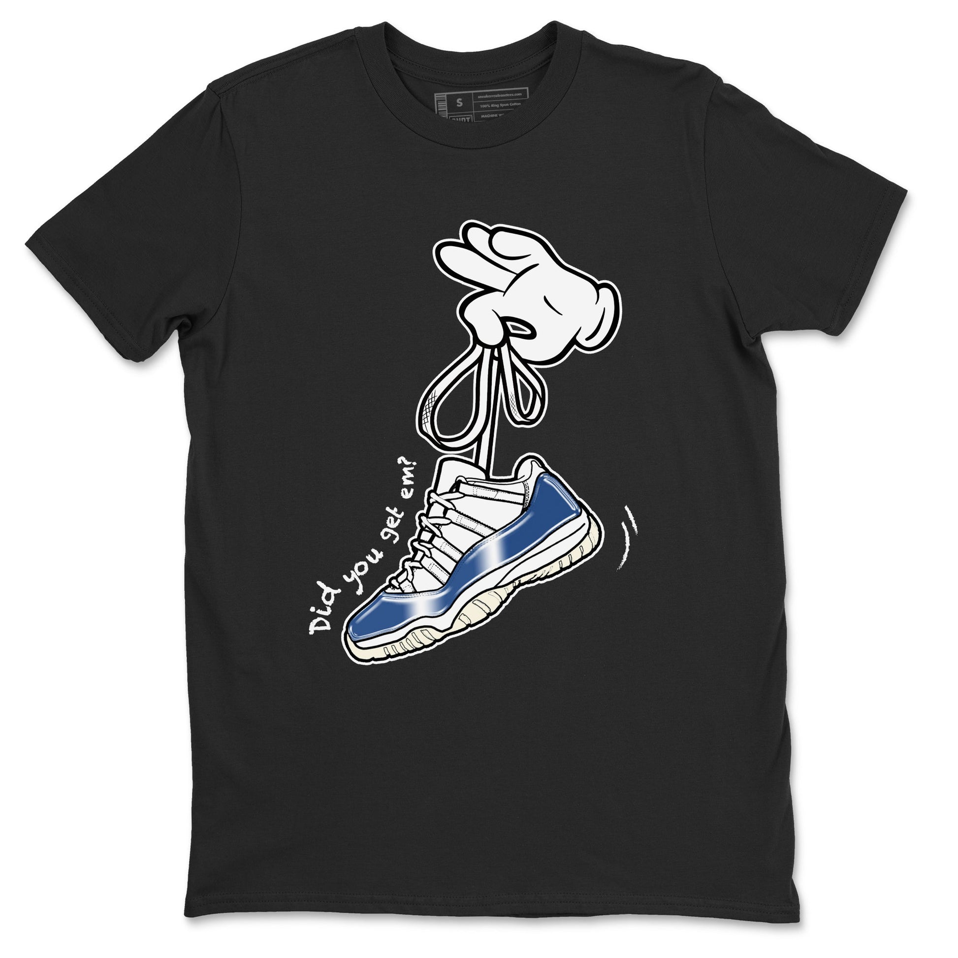 11s Diffused Blue shirts to match jordans Cartoon Hands sneaker match tees Air Jordan 11 Diffused Blue SNRT Sneaker Release Tees unisex cotton Black 2 crew neck shirts