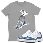 11s Diffused Blue shirts to match jordans Cartoon Hands sneaker match tees Air Jordan 11 Diffused Blue SNRT Sneaker Release Tees unisex cotton Heather Grey 1 crew neck shirts