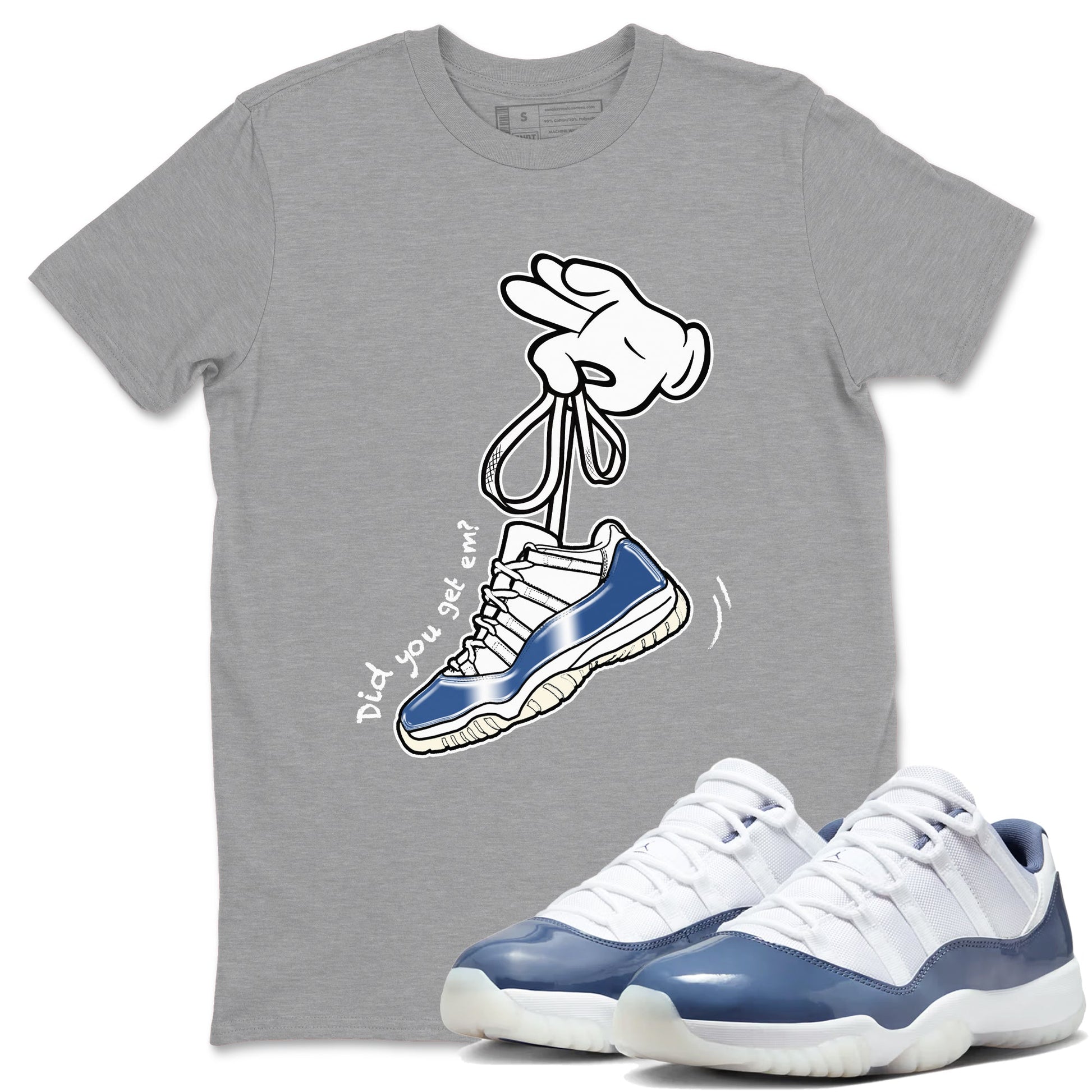 11s Diffused Blue shirts to match jordans Cartoon Hands sneaker match tees Air Jordan 11 Diffused Blue SNRT Sneaker Release Tees unisex cotton Heather Grey 1 crew neck shirts