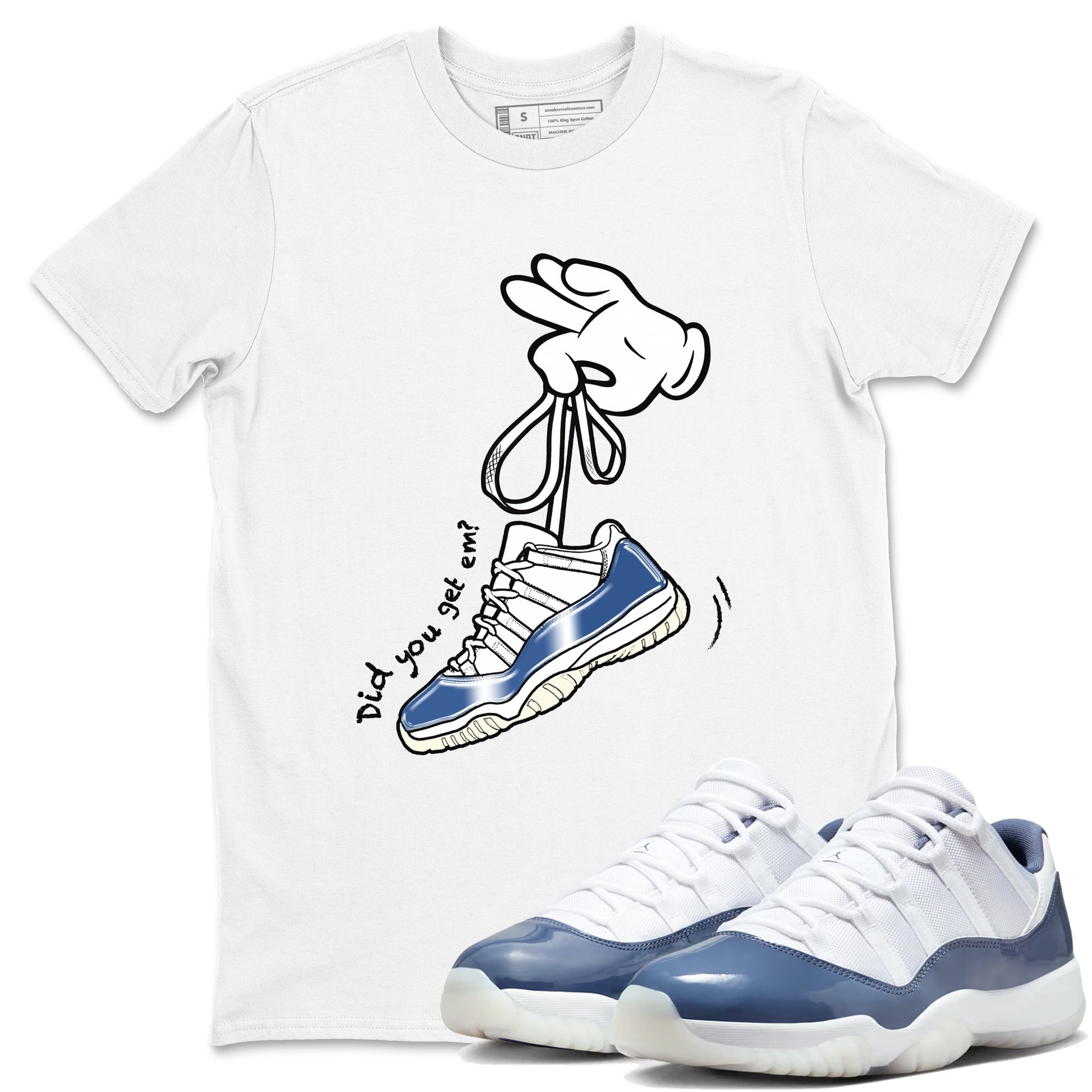 11s Diffused Blue shirts to match jordans Cartoon Hands sneaker match tees Air Jordan 11 Diffused Blue SNRT Sneaker Release Tees unisex cotton White 1 crew neck shirts