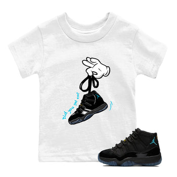Sneaker Threads – Sneaker Tees To Match Air Jordan 11 Retro Gamma – Cartoon Hands Youth Graphic Tee White 1. Perfect for Jordan releases 2025 colorways.