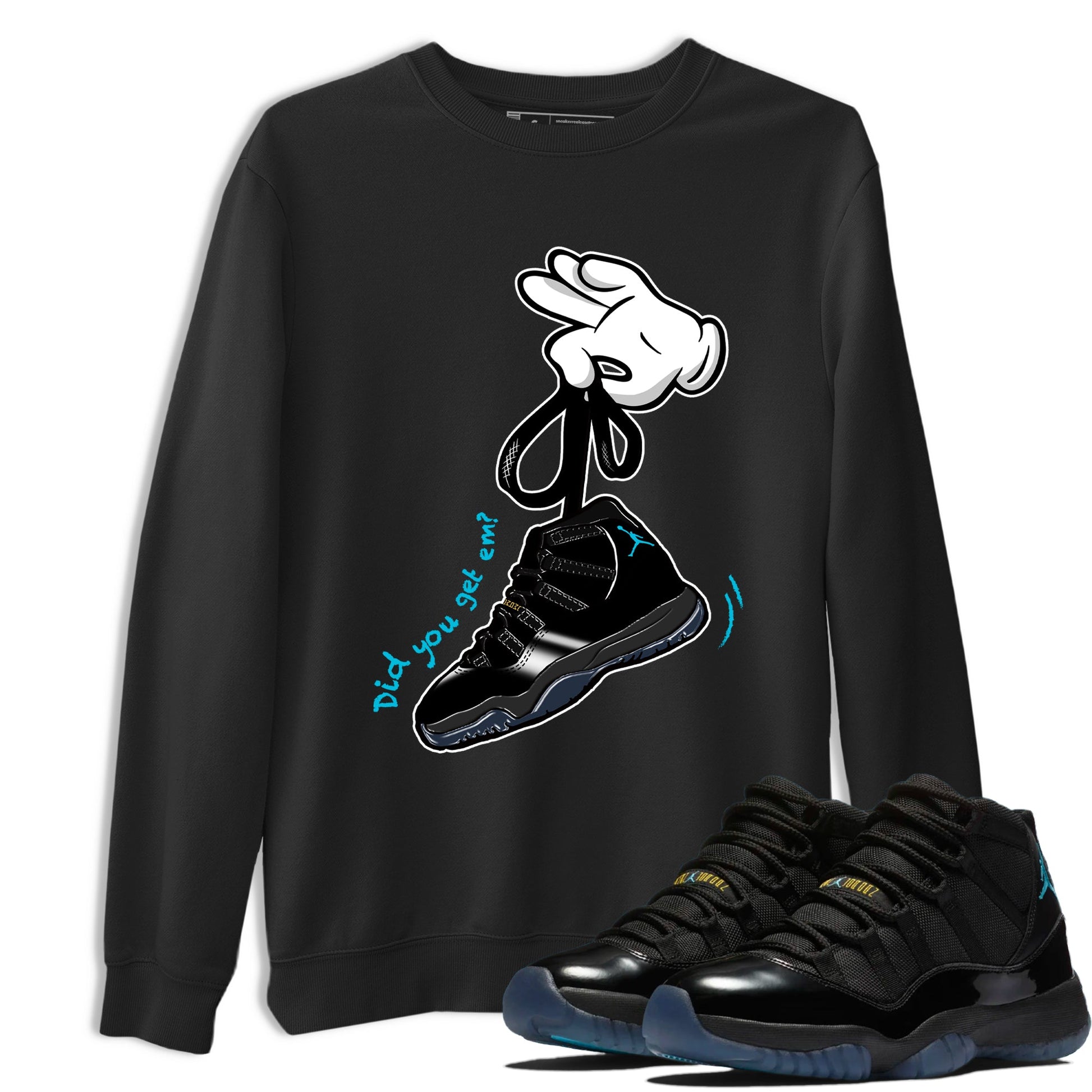 Sneaker Threads – Sneaker Tees To Match Air Jordan 11 Retro Gamma – Cartoon Hands Graphic Tee Black 1. Perfect for Jordan releases 2025 colorways.