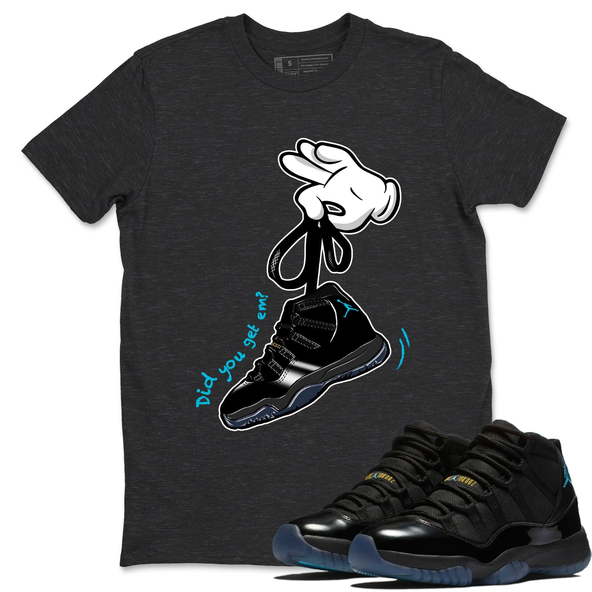 Sneaker Threads – Sneaker Tees To Match Air Jordan 11 Retro Gamma – Cartoon Hands Graphic Tee Charcoal Heather 1. Perfect for Jordan releases 2025 colorways.