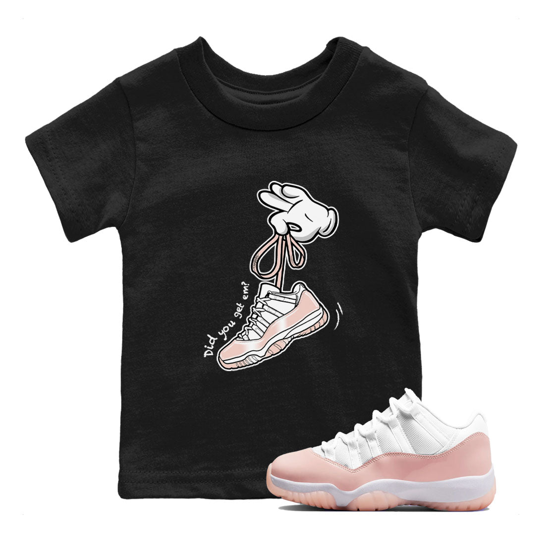 11s Legend Pink shirts to match jordans Cartoon Hands sneaker match tees Air Jordan 11 Legend Pink SNRT Sneaker Tees streetwear brand Baby and Youth Black 1 cotton tee