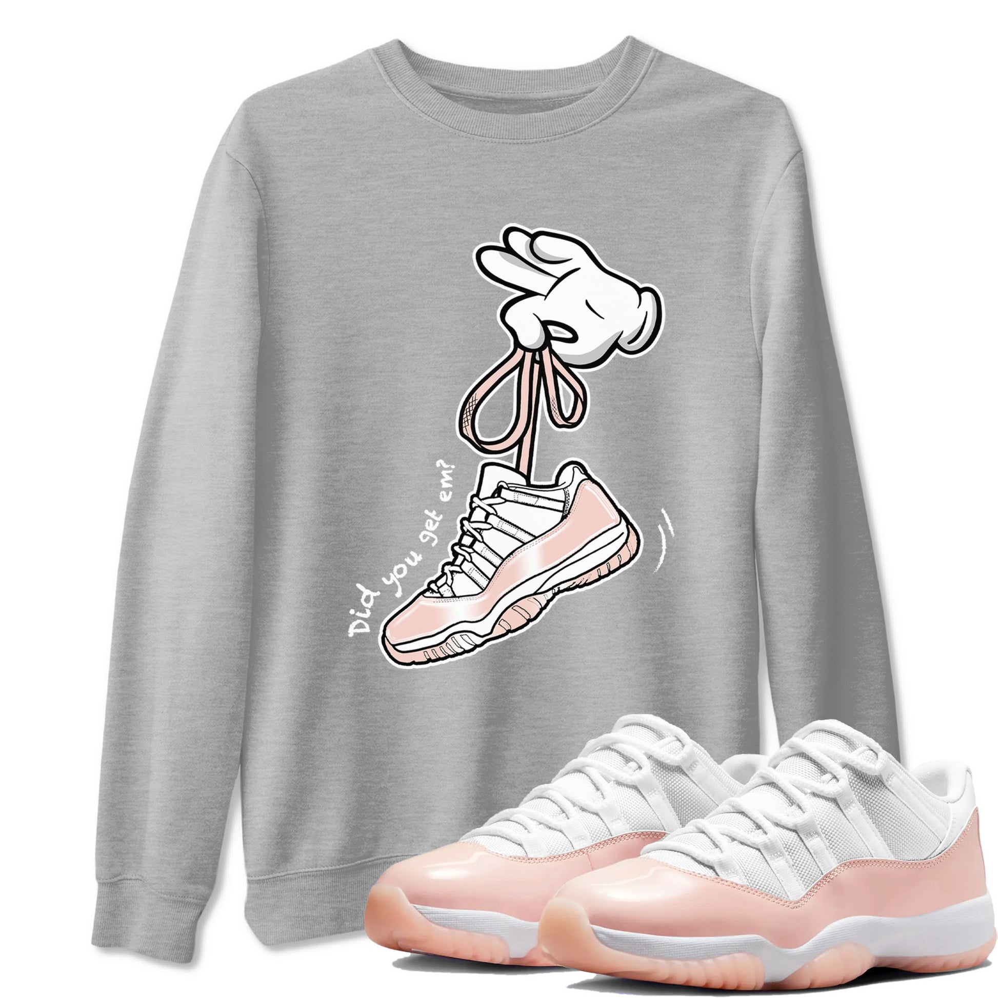 11s Legend Pink shirts to match jordans Cartoon Hands sneaker match tees Air Jordan 11 Legend Pink SNRT Sneaker Tees streetwear brand Heather Grey 1 unisex cotton tee
