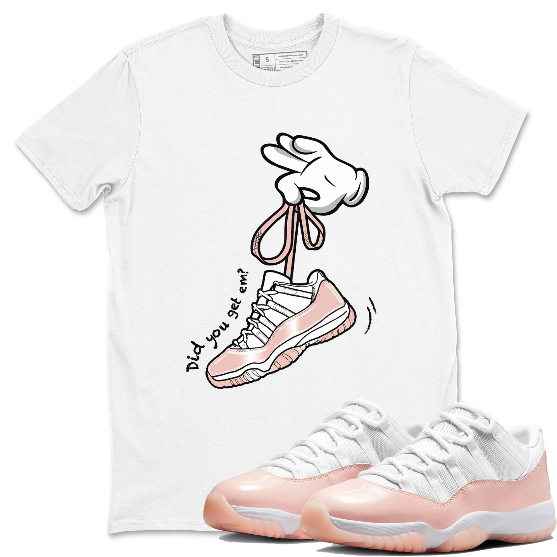 11s Legend Pink shirts to match jordans Cartoon Hands sneaker match tees Air Jordan 11 Legend Pink SNRT Sneaker Tees streetwear brand White 1 unisex cotton tee