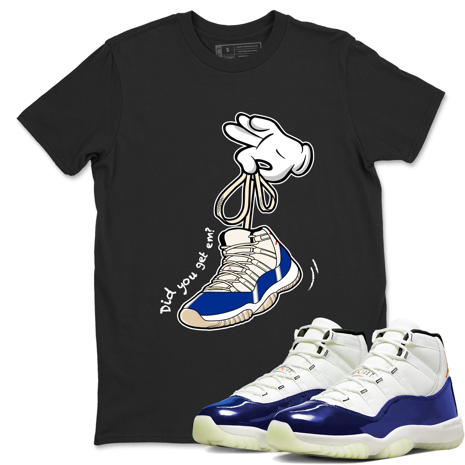 Sneaker Threads – Sneaker Tees To Match Air Jordan 11 Rare Air – Cartoon Hands Graphic Tee Black 1. Perfect for Jordan releases 2025 colorways.
