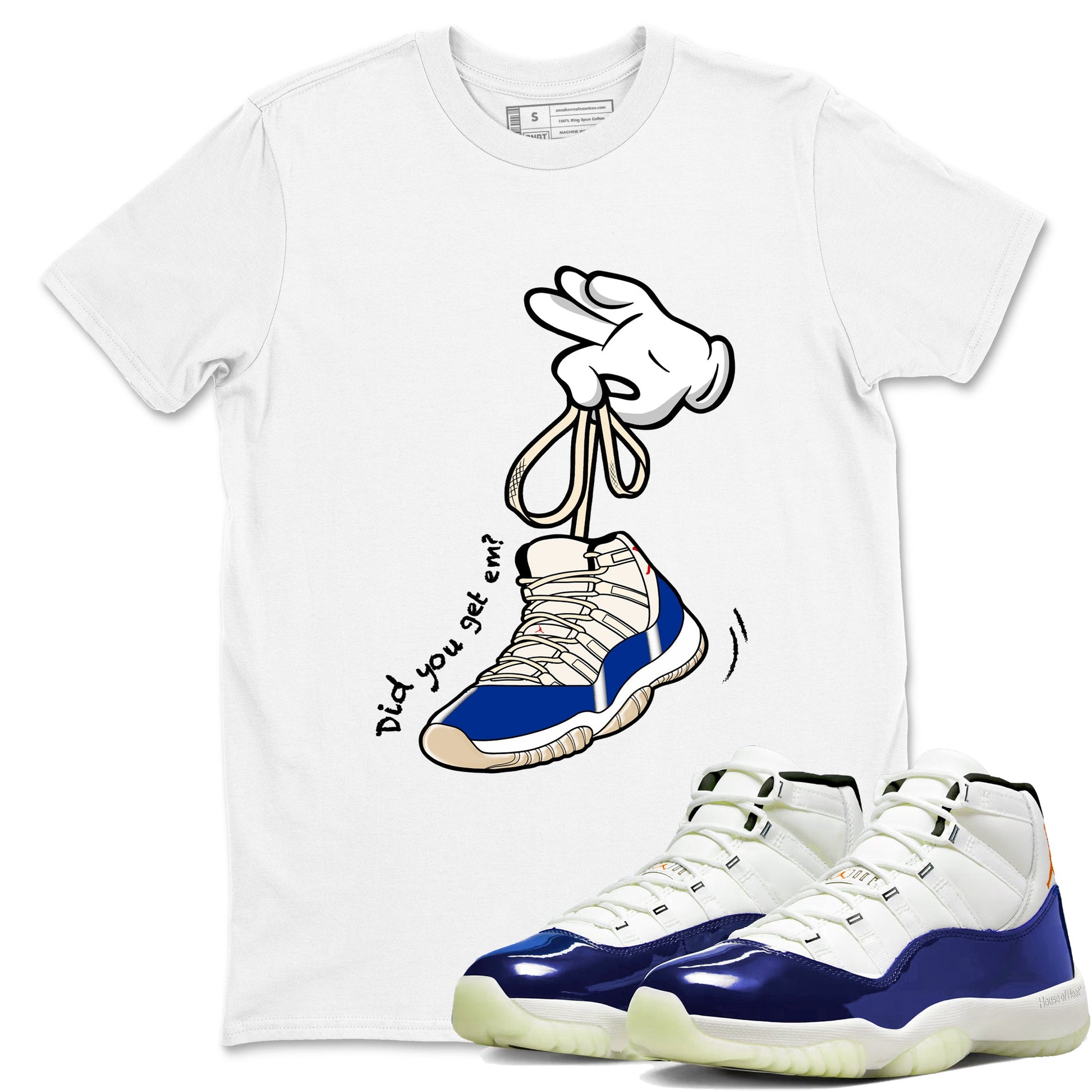 Sneaker Threads – Sneaker Tees To Match Air Jordan 11 Rare Air – Cartoon Hands Graphic Tee White 1. Perfect for Jordan releases 2025 colorways.