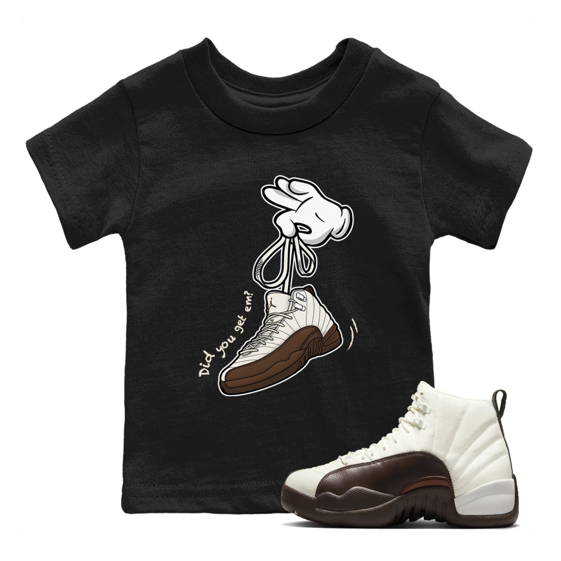 AJ12 Baroque Brown shirts to match jordans Cartoon Hands best t shirts to wear with jordans SoleFly x Jordan 12 Baroque Brown match shoes to clothes SNRT Sneaker Tees Youth Baby Black 1 tee
