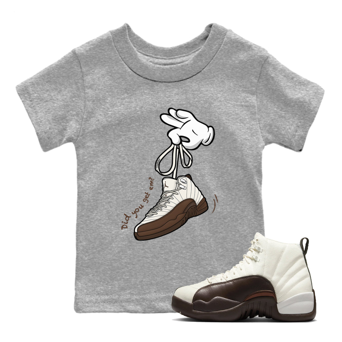 AJ12 Baroque Brown shirts to match jordans Cartoon Hands best t shirts to wear with jordans SoleFly x Jordan 12 Baroque Brown match shoes to clothes SNRT Sneaker Tees Youth Baby Heather Grey 1 tee