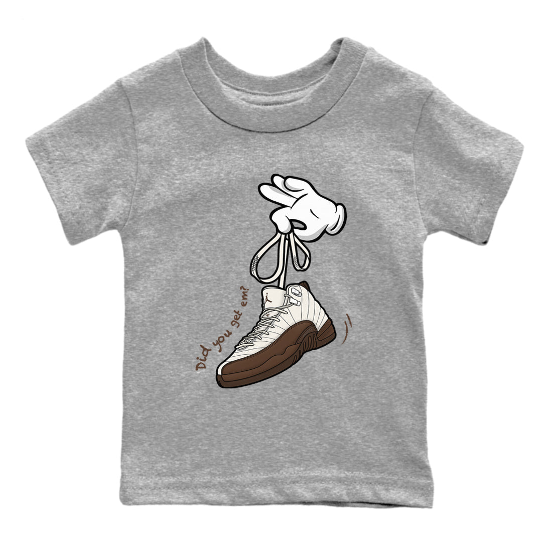 AJ12 Baroque Brown shirts to match jordans Cartoon Hands best t shirts to wear with jordans SoleFly x Jordan 12 Baroque Brown match shoes to clothes SNRT Sneaker Tees Youth Baby Heather Grey 2 tee