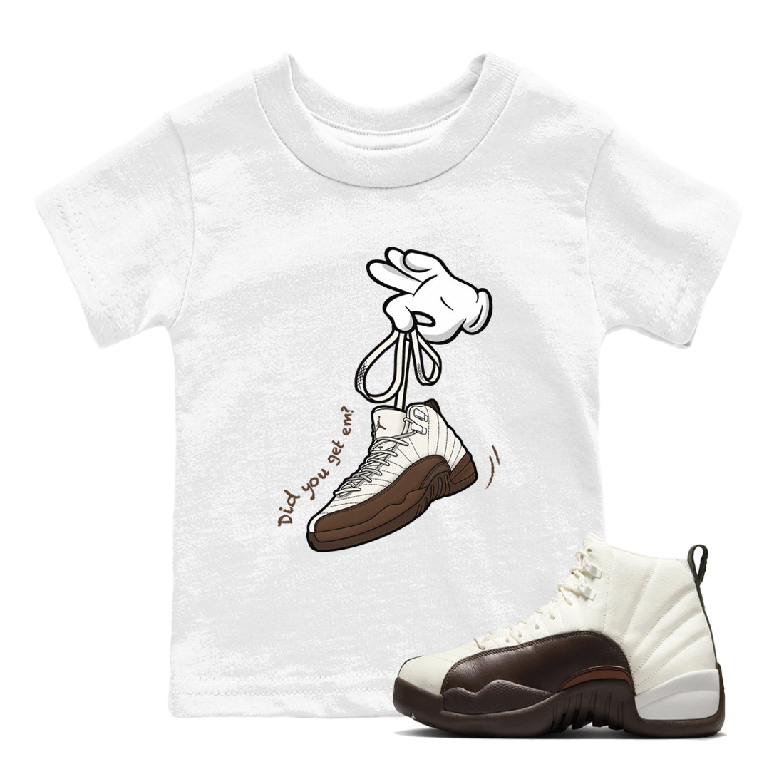 AJ12 Baroque Brown shirts to match jordans Cartoon Hands best t shirts to wear with jordans SoleFly x Jordan 12 Baroque Brown match shoes to clothes SNRT Sneaker Tees Youth Baby White 1 tee
