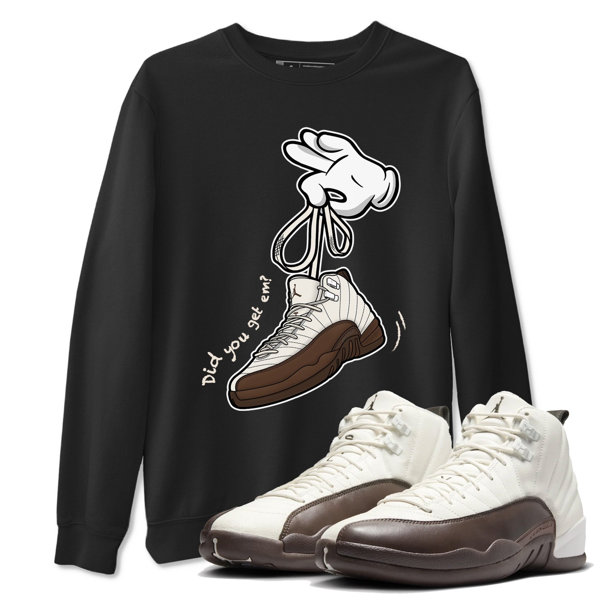 AJ12 Baroque Brown shirts to match jordans Cartoon Hands best t shirts to wear with jordans SoleFly x Jordan 12 Baroque Brown match shoes to clothes SNRT Sneaker Tees unisex cotton Black 1 shirts