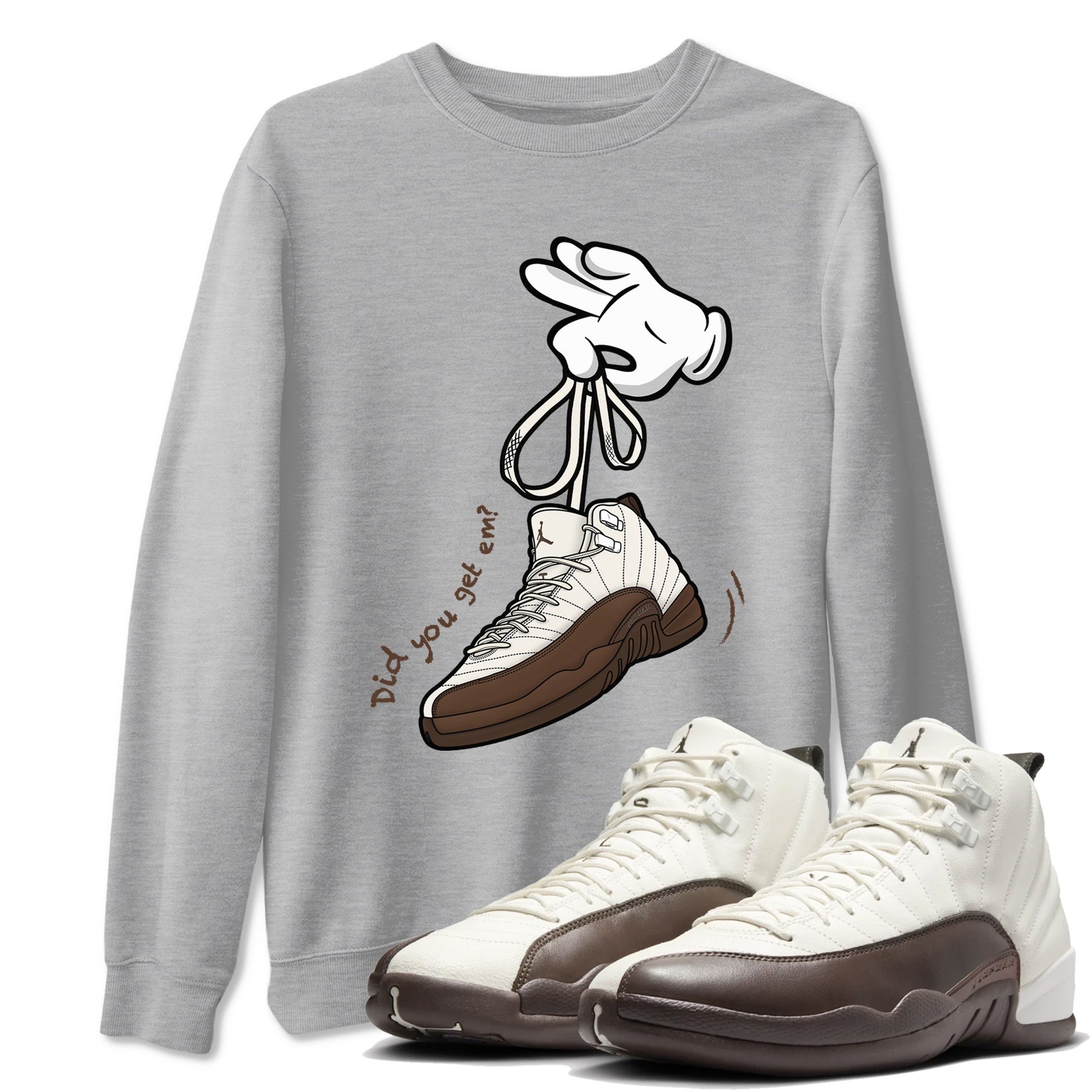 AJ12 Baroque Brown shirts to match jordans Cartoon Hands best t shirts to wear with jordans SoleFly x Jordan 12 Baroque Brown match shoes to clothes SNRT Sneaker Tees unisex cotton Heather Grey 1 shirts